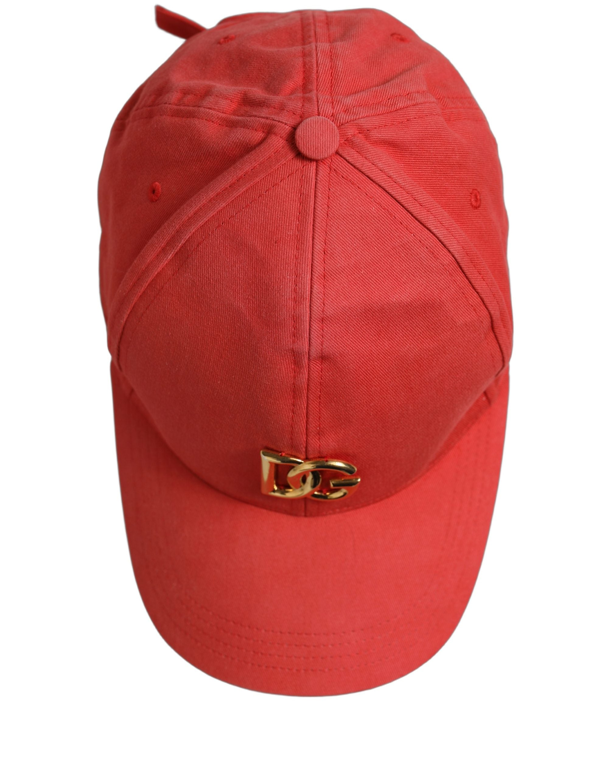 Dolce & Gabbana Men Red Cotton DG Logo Plaque Baseball Cap Hat
