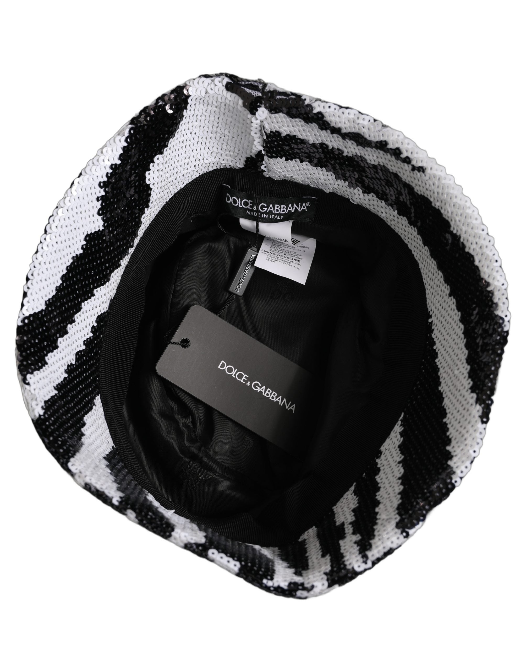 Dolce & Gabbana Men Black White Zebra Sequin Bucket Cap Hat