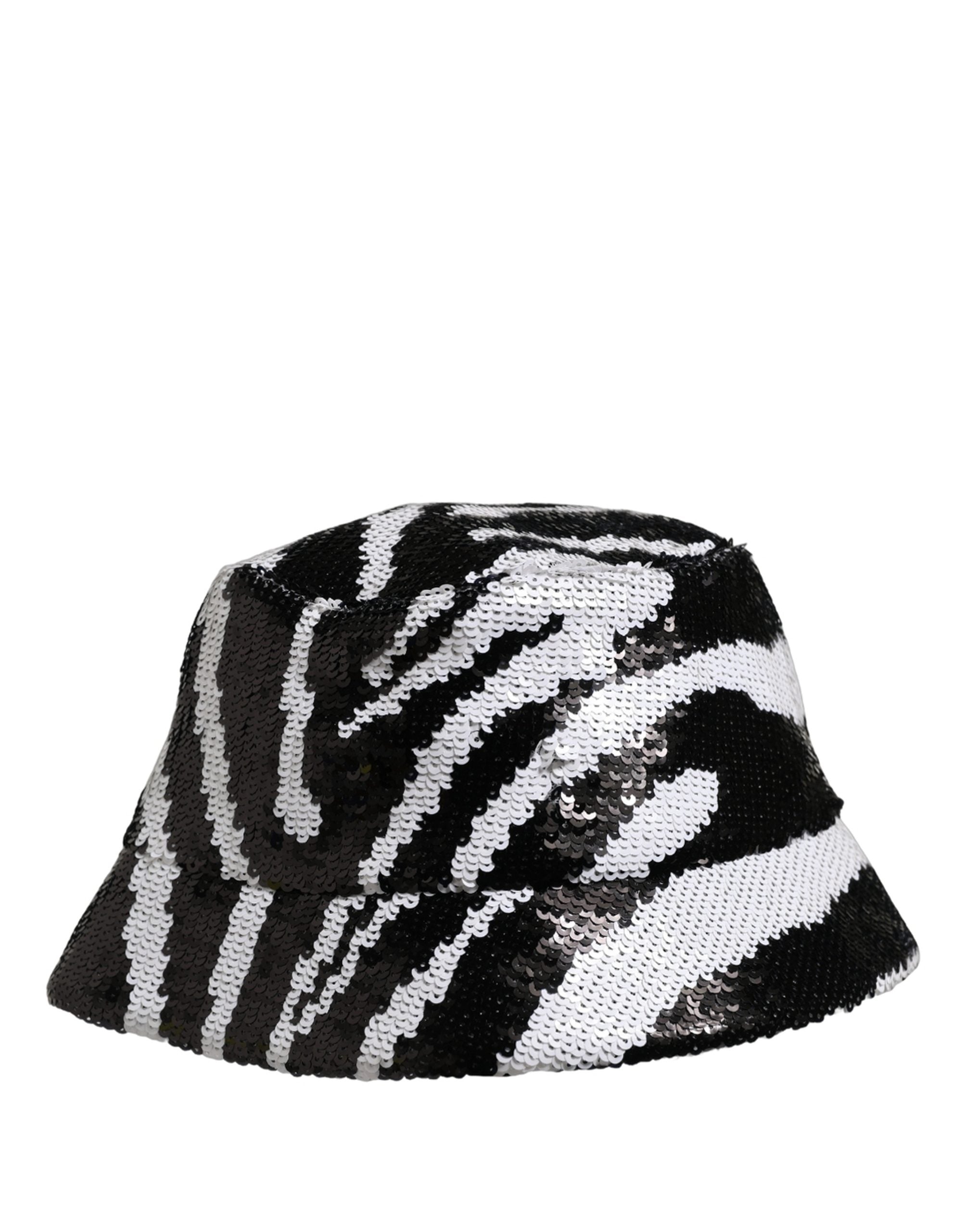 Dolce & Gabbana Men Black White Zebra Sequin Bucket Cap Hat
