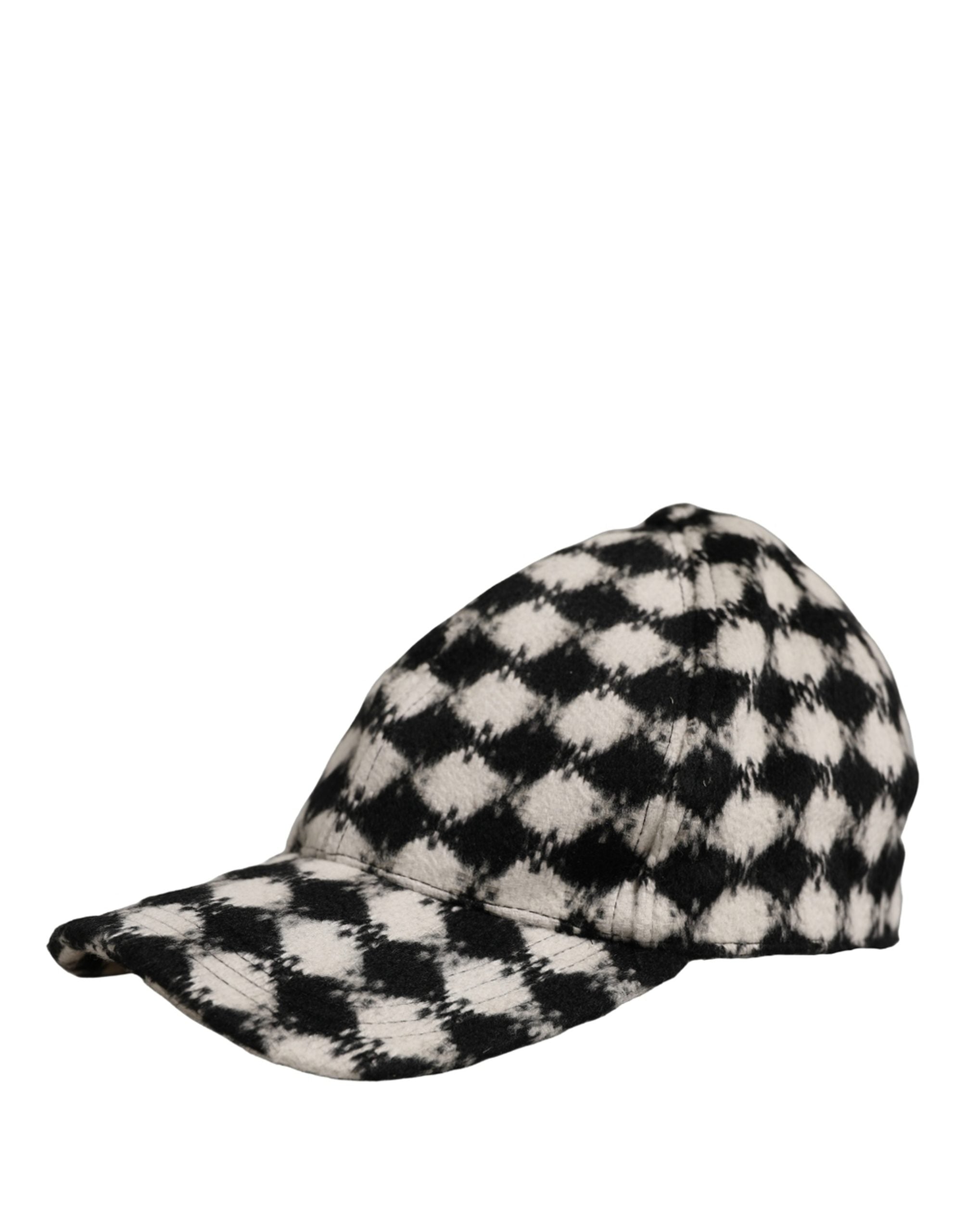 Dolce & Gabbana Men Black White Diamond Wool Baseball Cap Hat