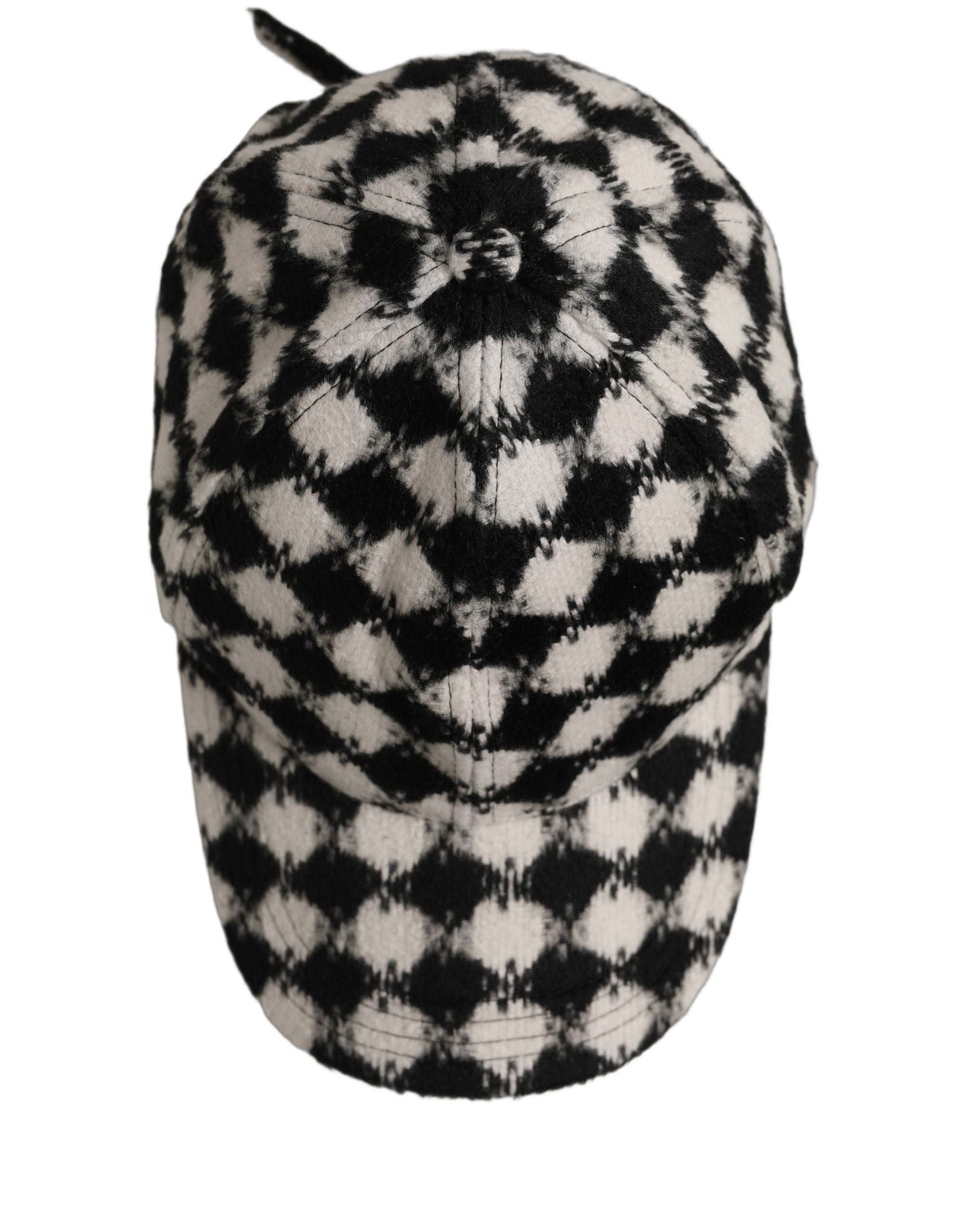 Dolce & Gabbana Men Black White Diamond Wool Baseball Cap Hat