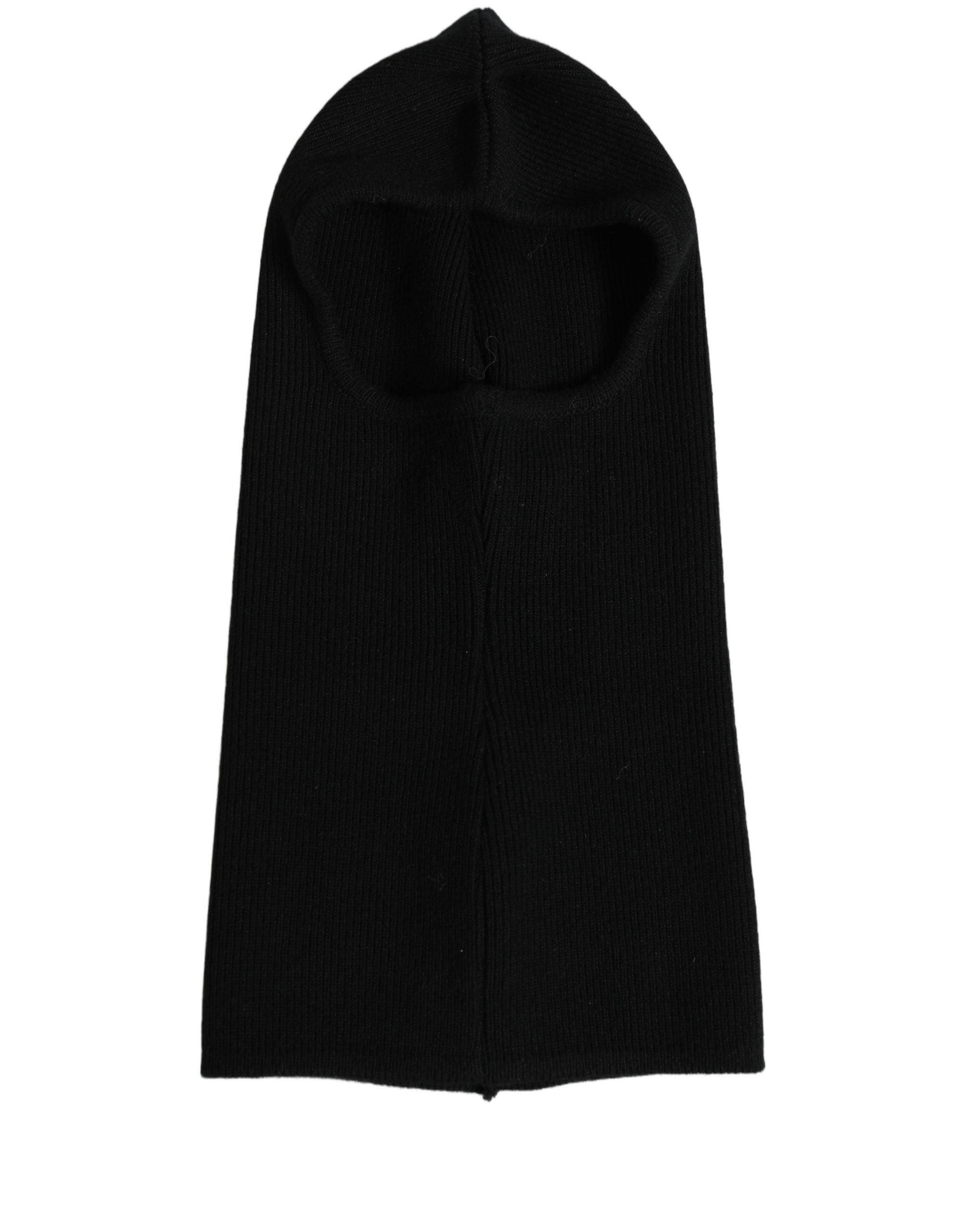 Dolce & Gabbana Men Black Wool Ribbed Knit Balaclava Wrap One Size Hat
