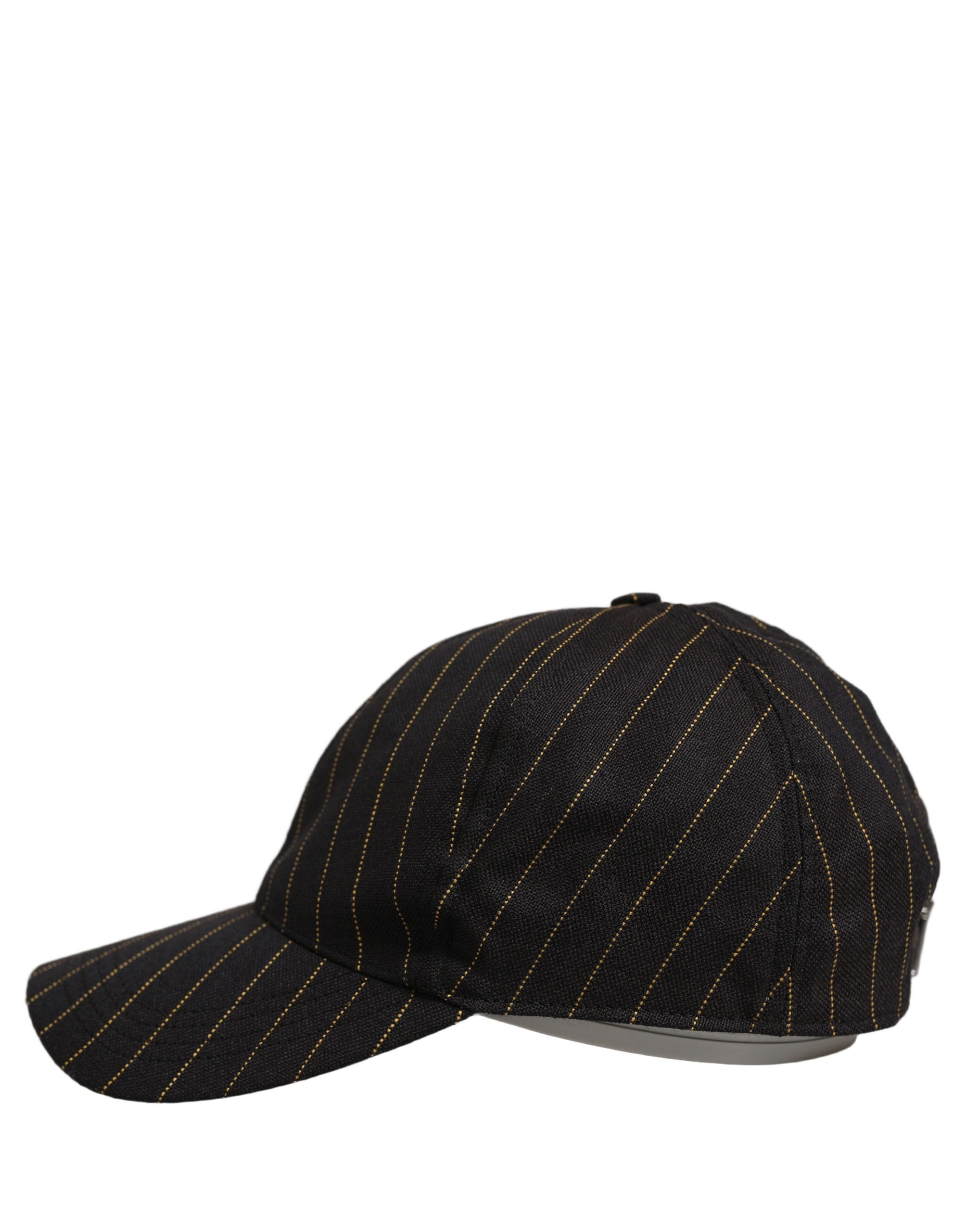 Dolce & Gabbana Black Gold Pinstriped Cotton Baseball Cap Hat