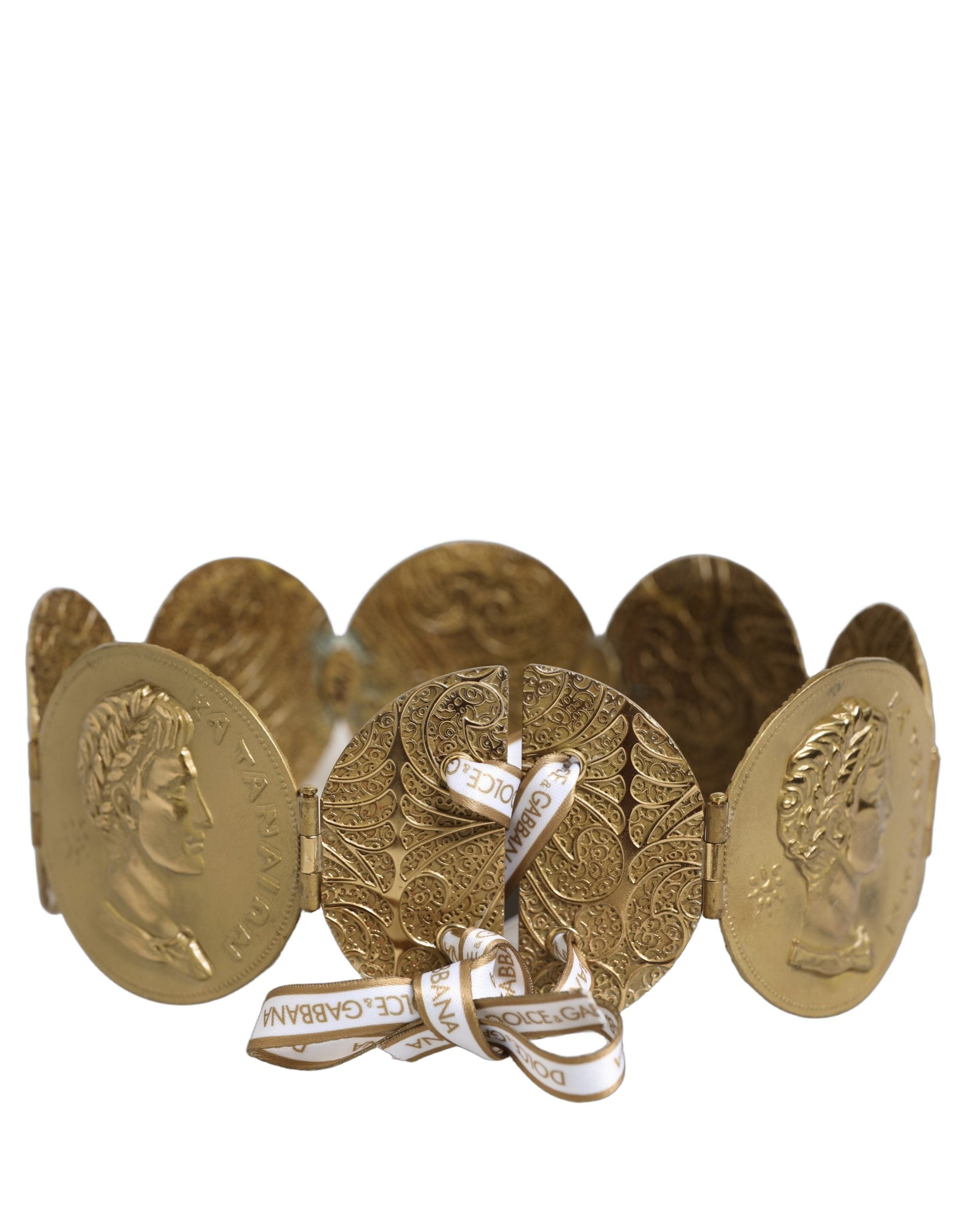 Dolce & Gabbana Gold Tone Brass Coin Metal Waist Cintura Belt