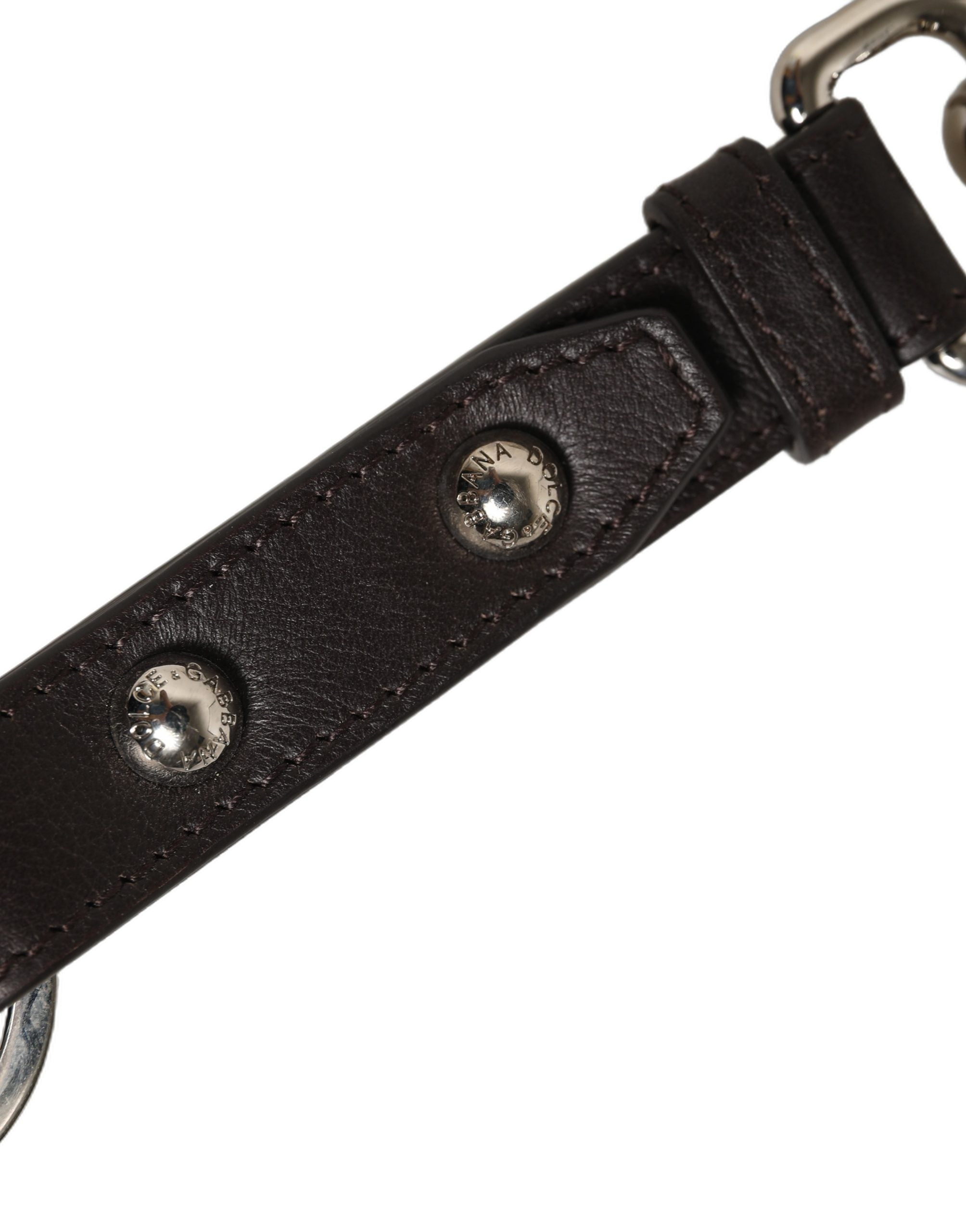Dolce & Gabbana Black Plain Leather Silver Brass Keyring Holder Keychain