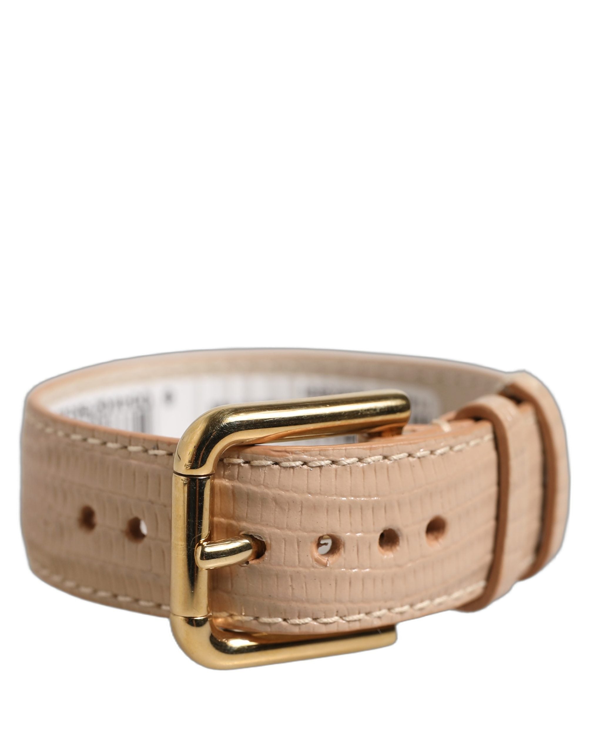 Dolce & Gabbana Beige Textured Leather Gold Buckle Belt Strap Bracelet