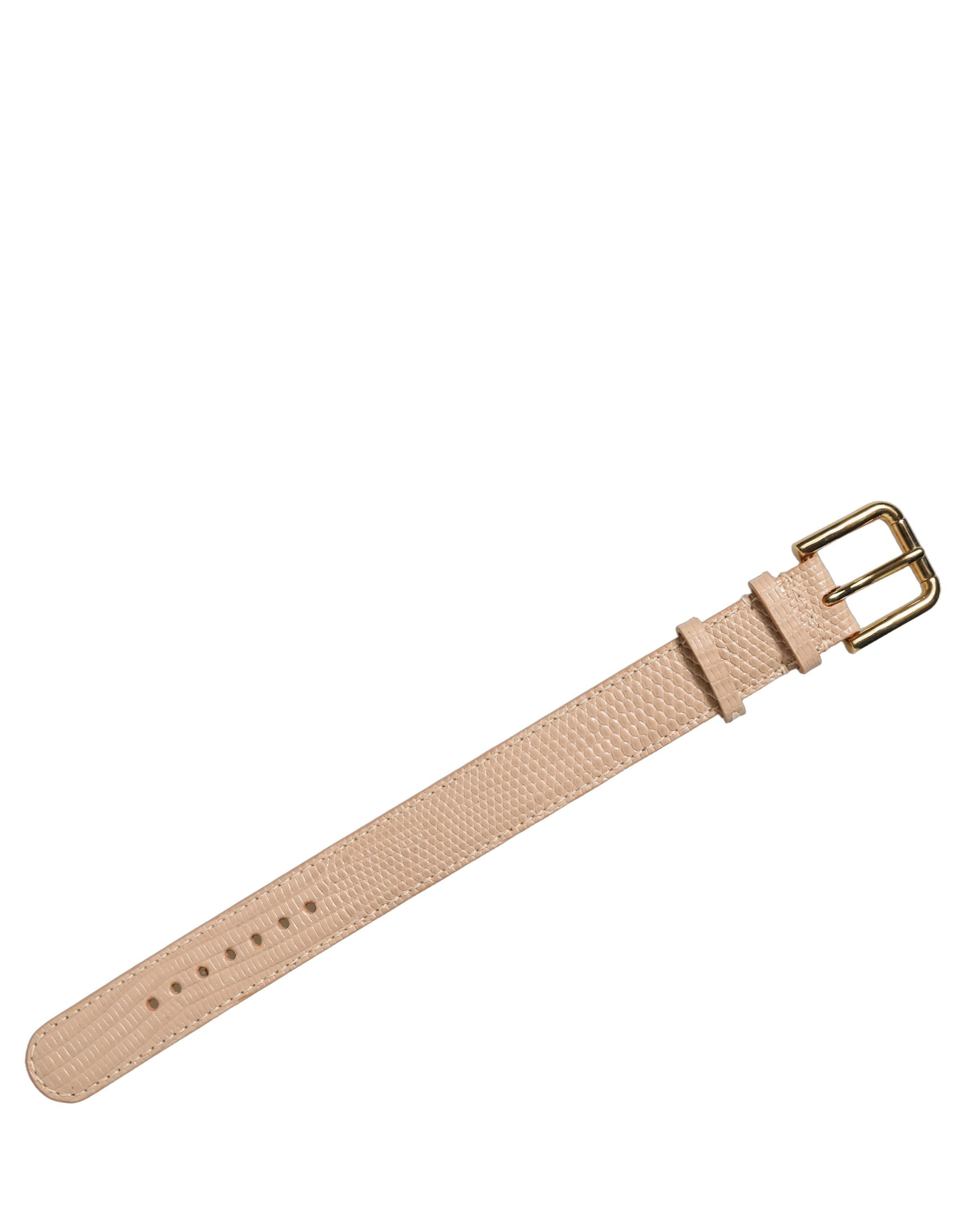 Dolce & Gabbana Beige Textured Leather Gold Buckle Belt Strap Bracelet