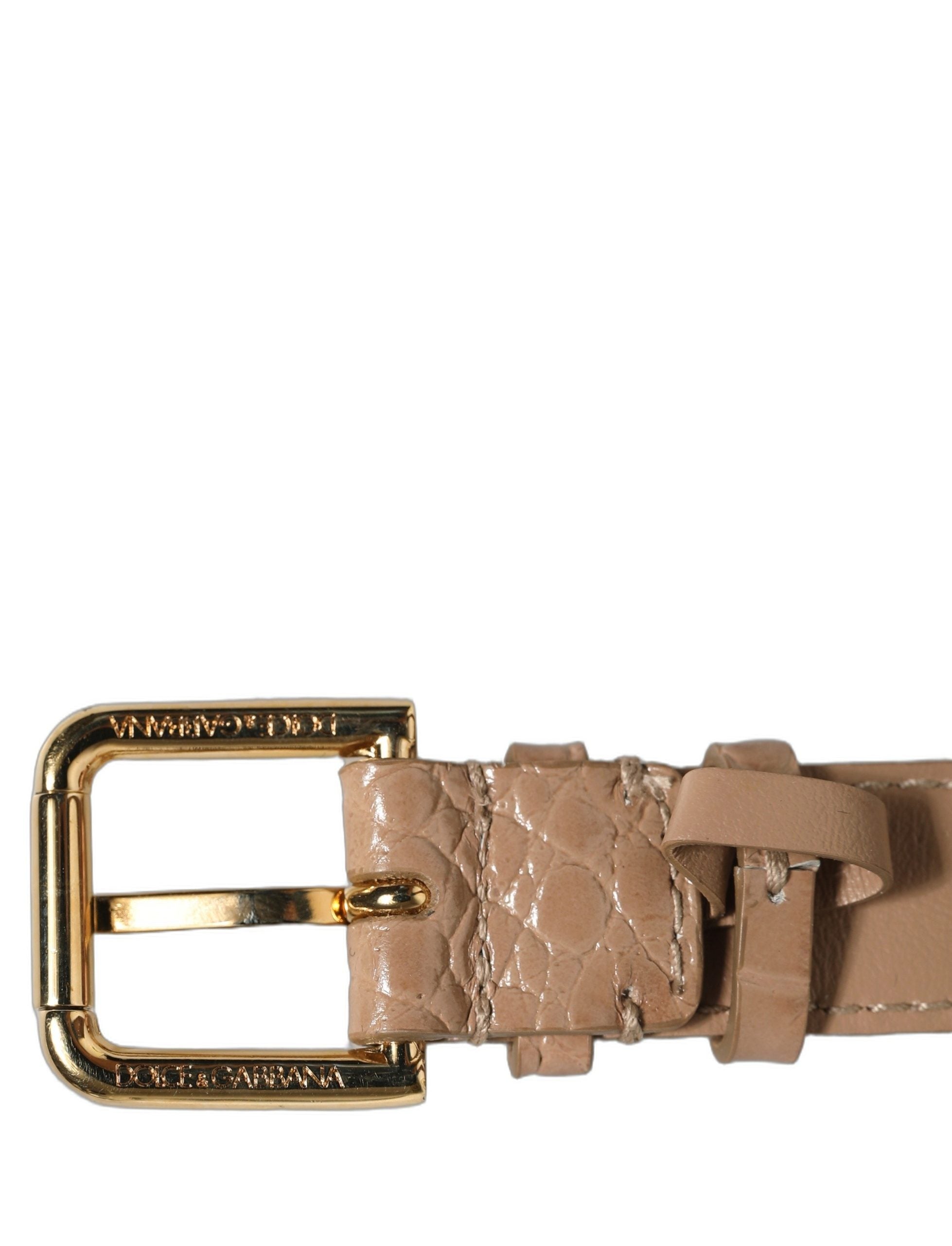 Dolce & Gabbana Brown Embossed Leather Gold Buckle Belt Strap Bracelet