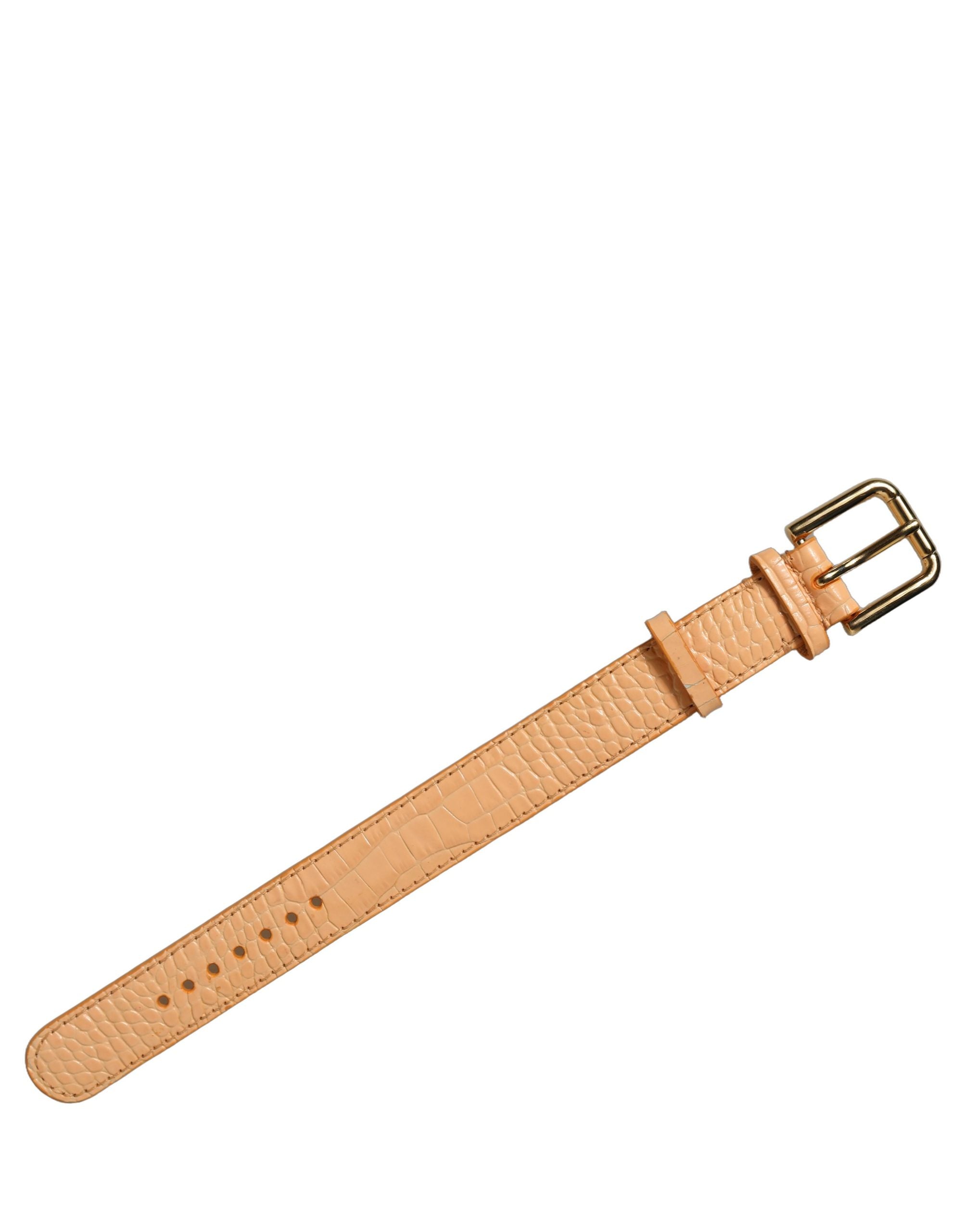Dolce & Gabbana Beige Embossed Leather Gold Buckle Belt Strap Bracelet