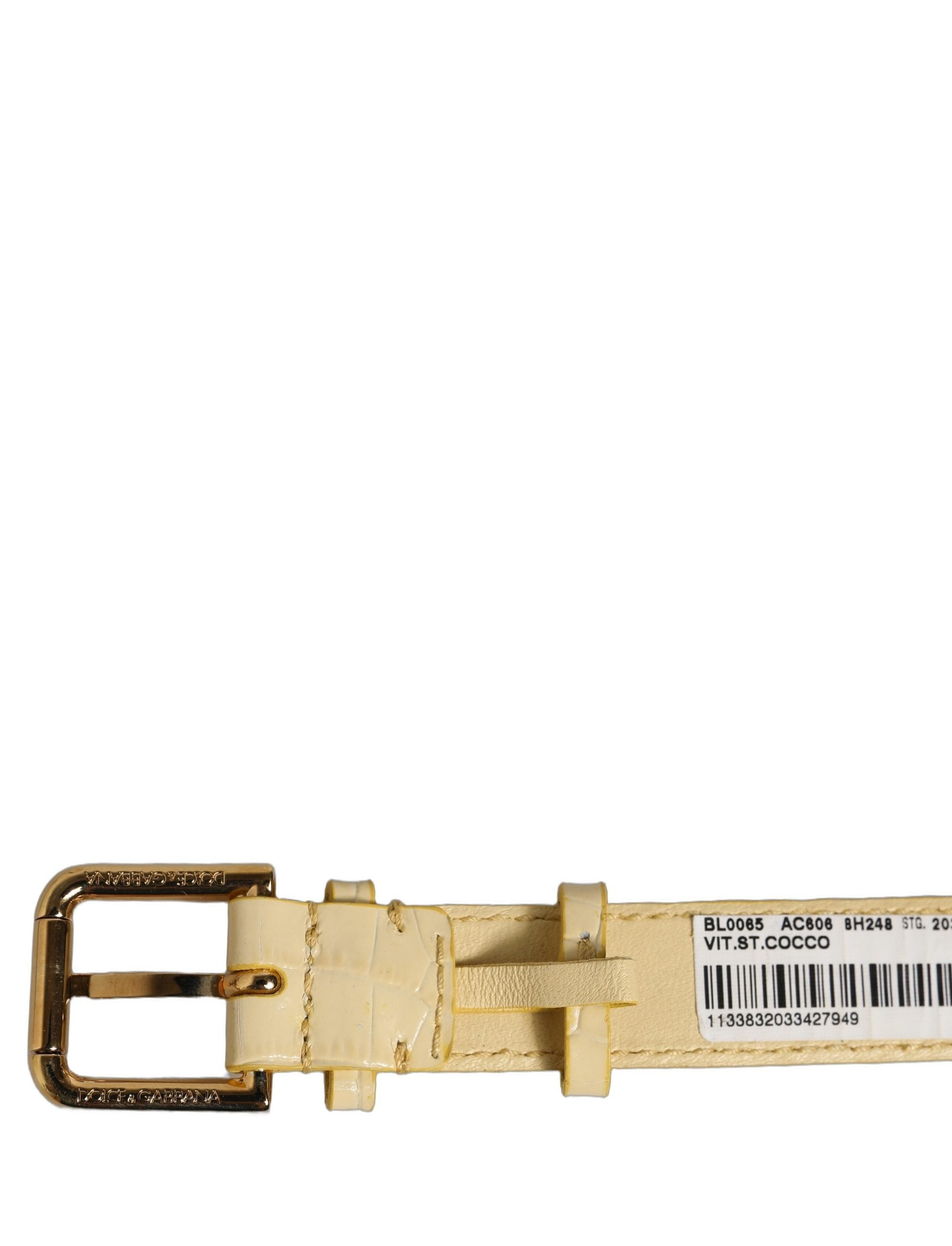 Dolce & Gabbana Beige Embossed Leather Gold Buckle Belt Strap Bracelet