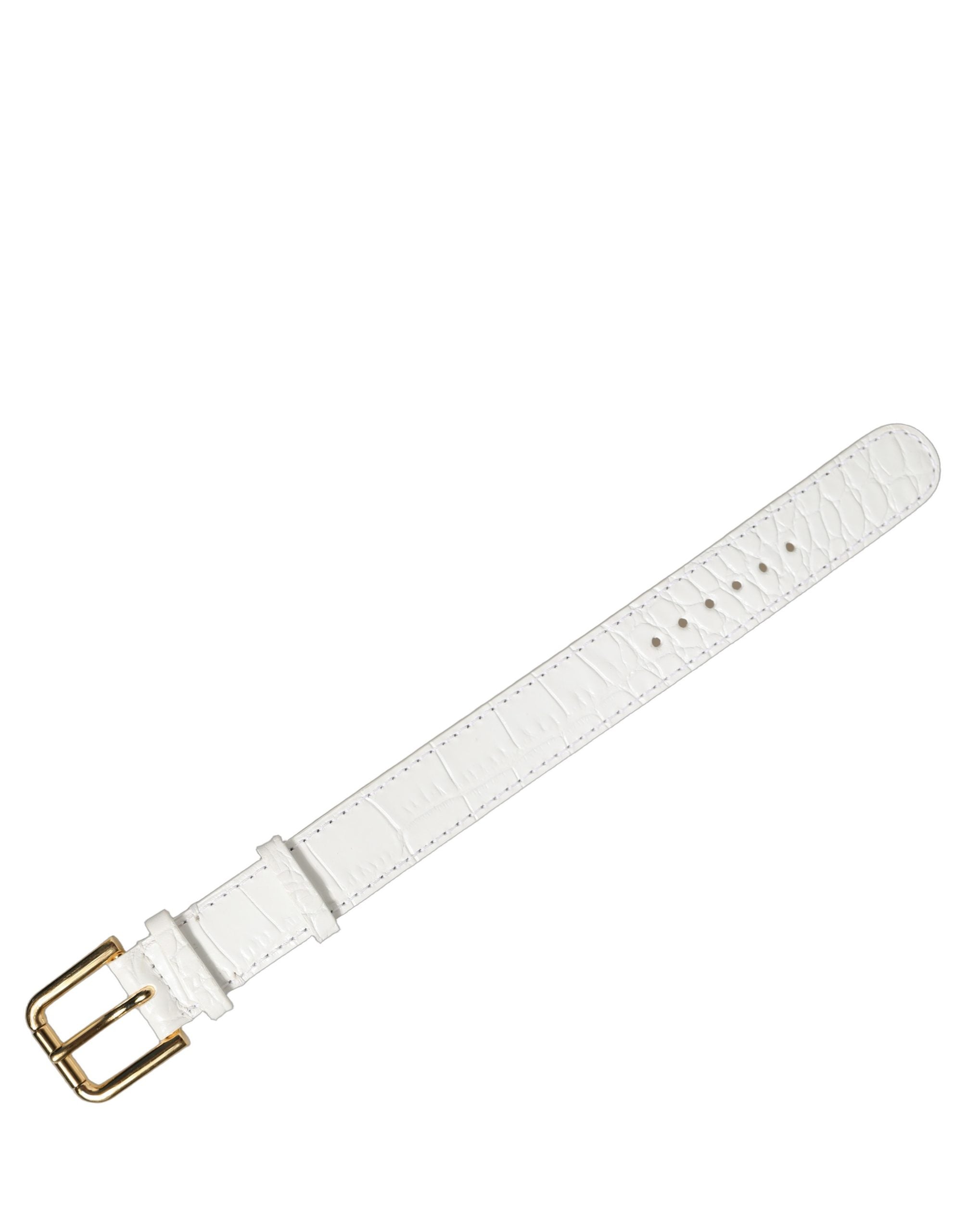 Dolce & Gabbana White Embossed Leather Gold Buckle Belt Strap Bracelet