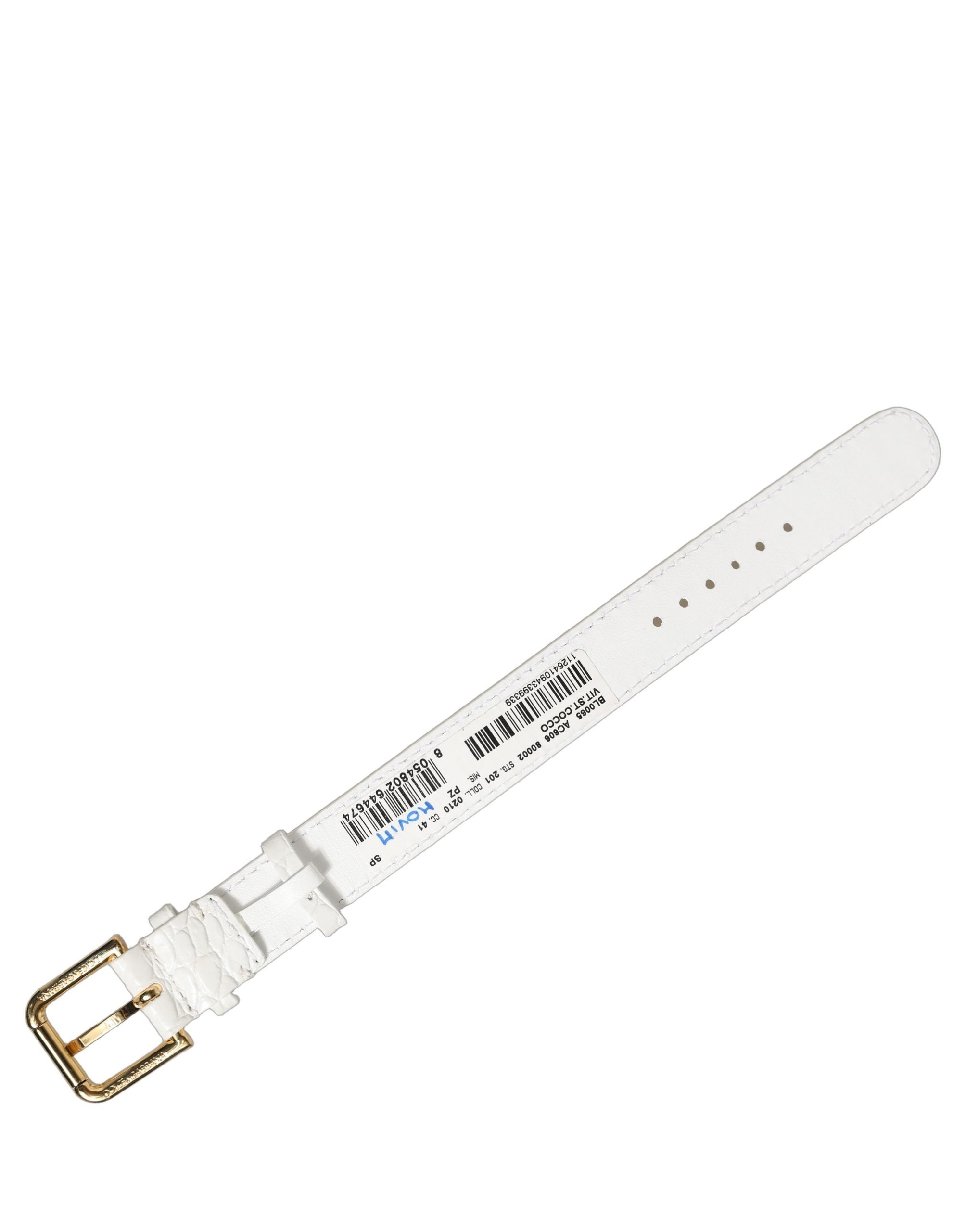 Dolce & Gabbana White Embossed Leather Gold Buckle Belt Strap Bracelet