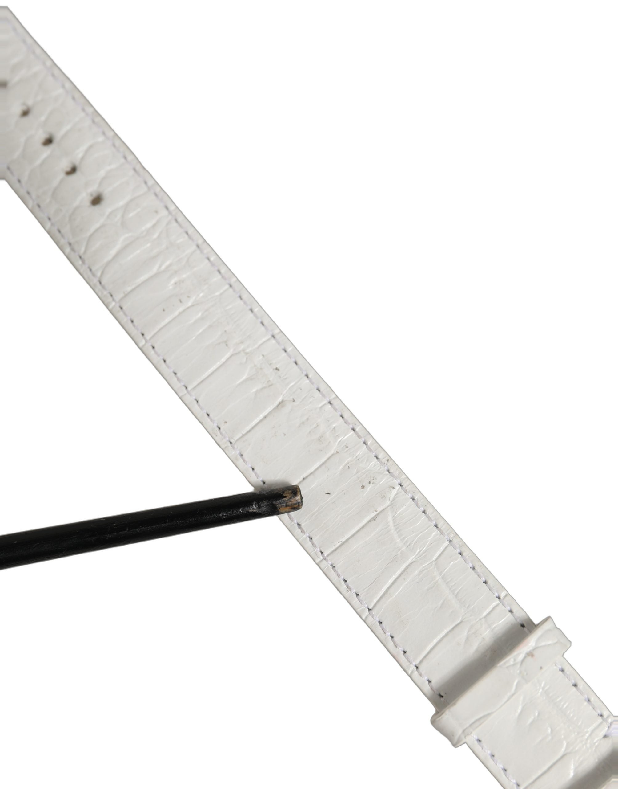 Dolce & Gabbana White Embossed Leather Gold Buckle Belt Strap Bracelet
