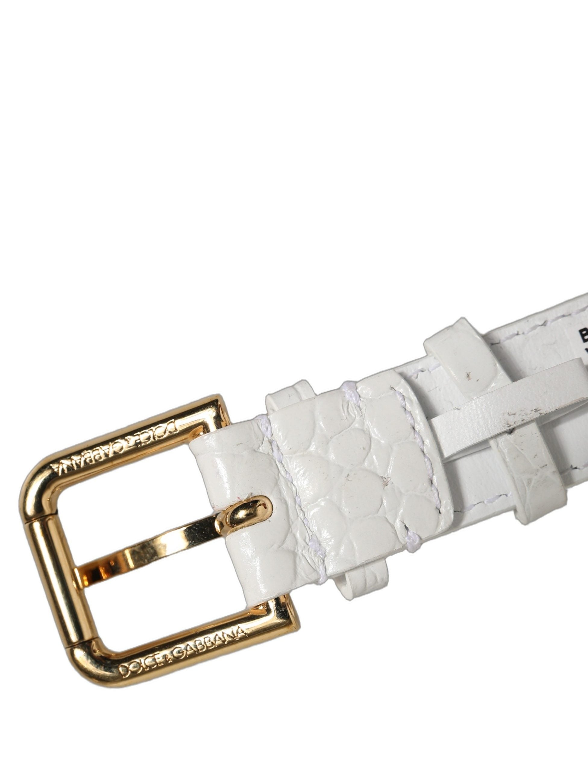 Dolce & Gabbana White Embossed Leather Gold Buckle Belt Strap Bracelet