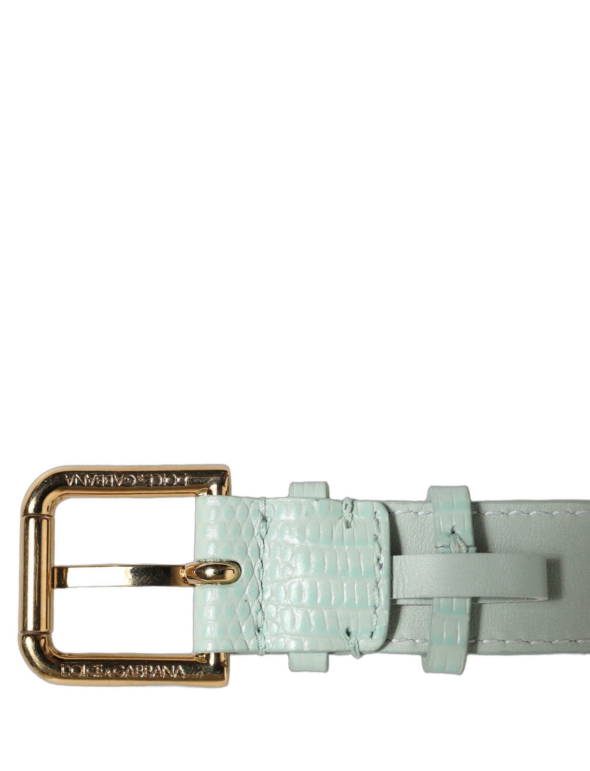 Dolce & Gabbana Green Textured Leather Gold Buckle Belt Strap Bracelet