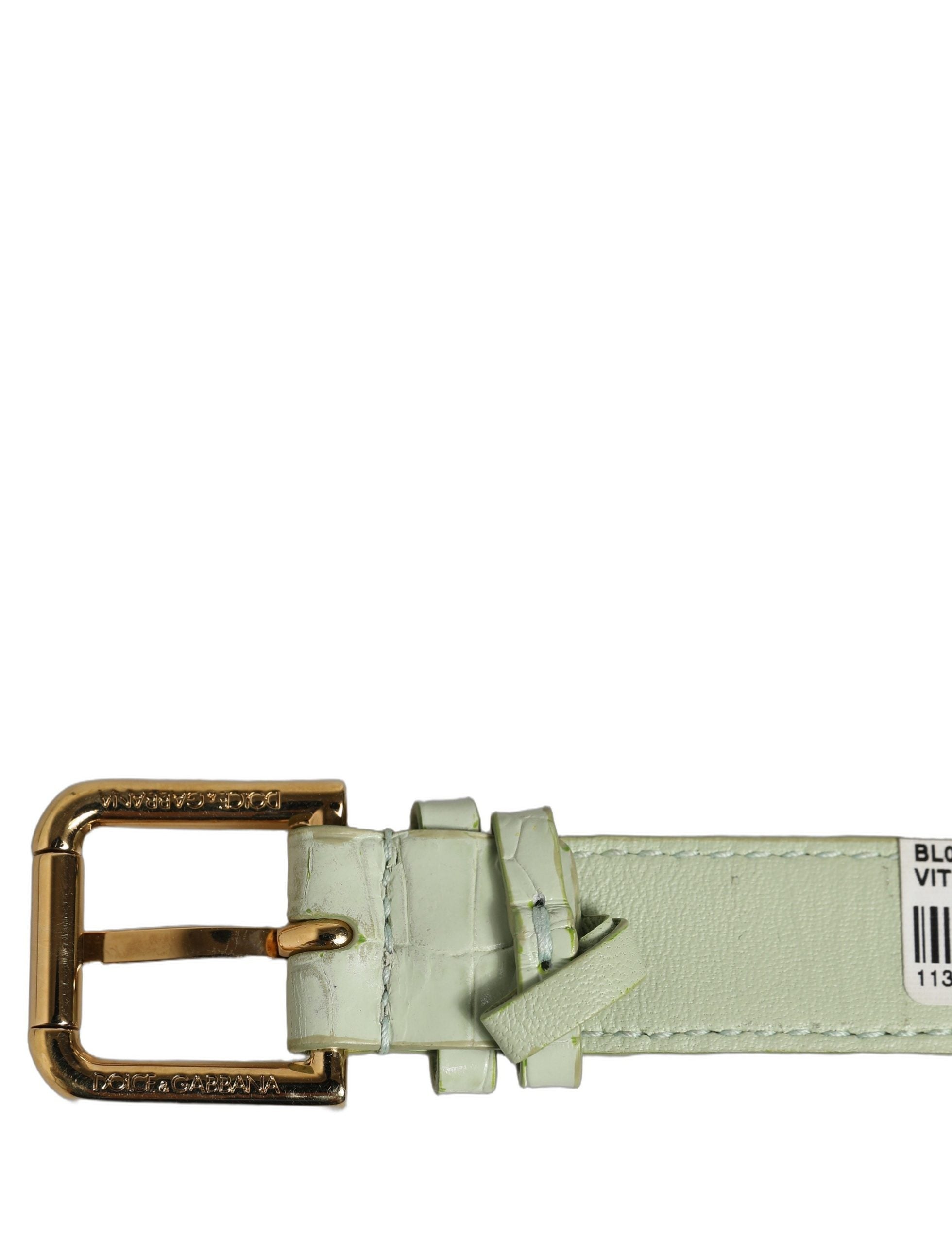 Dolce & Gabbana Green Embossed Leather Gold Buckle Belt Strap Bracelet