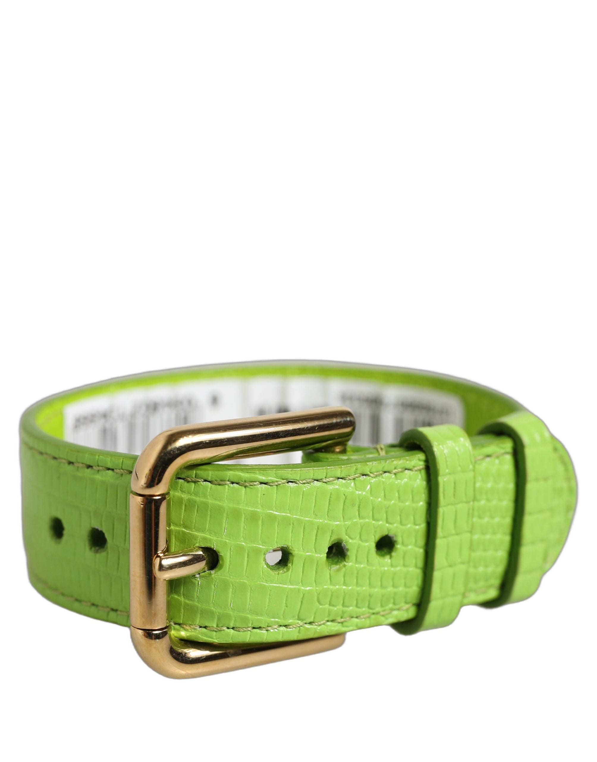 Dolce & Gabbana Green Textured Leather Gold Buckle Belt Strap Bracelet