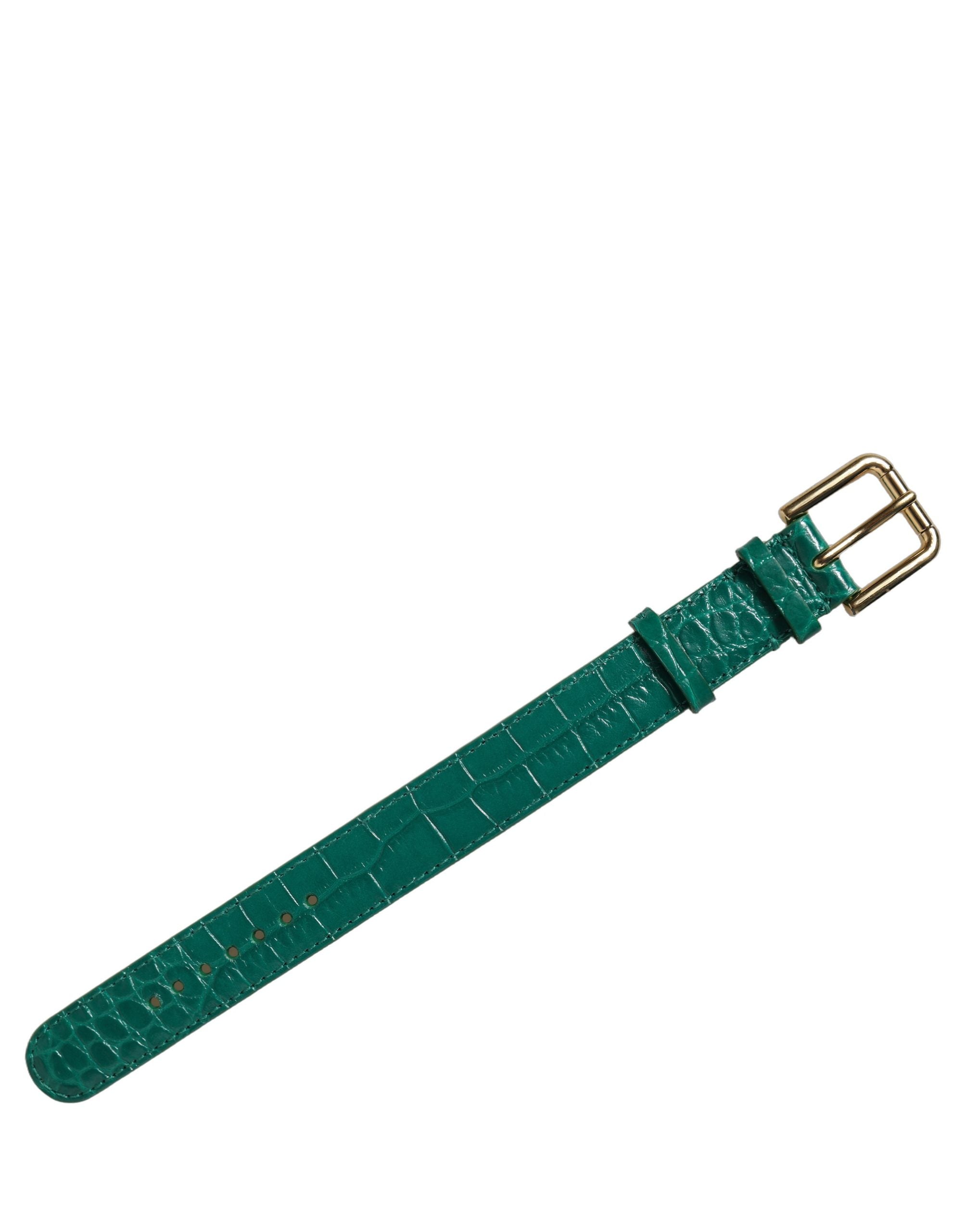 Dolce & Gabbana Green Embossed Leather Gold Buckle Belt Strap Bracelet