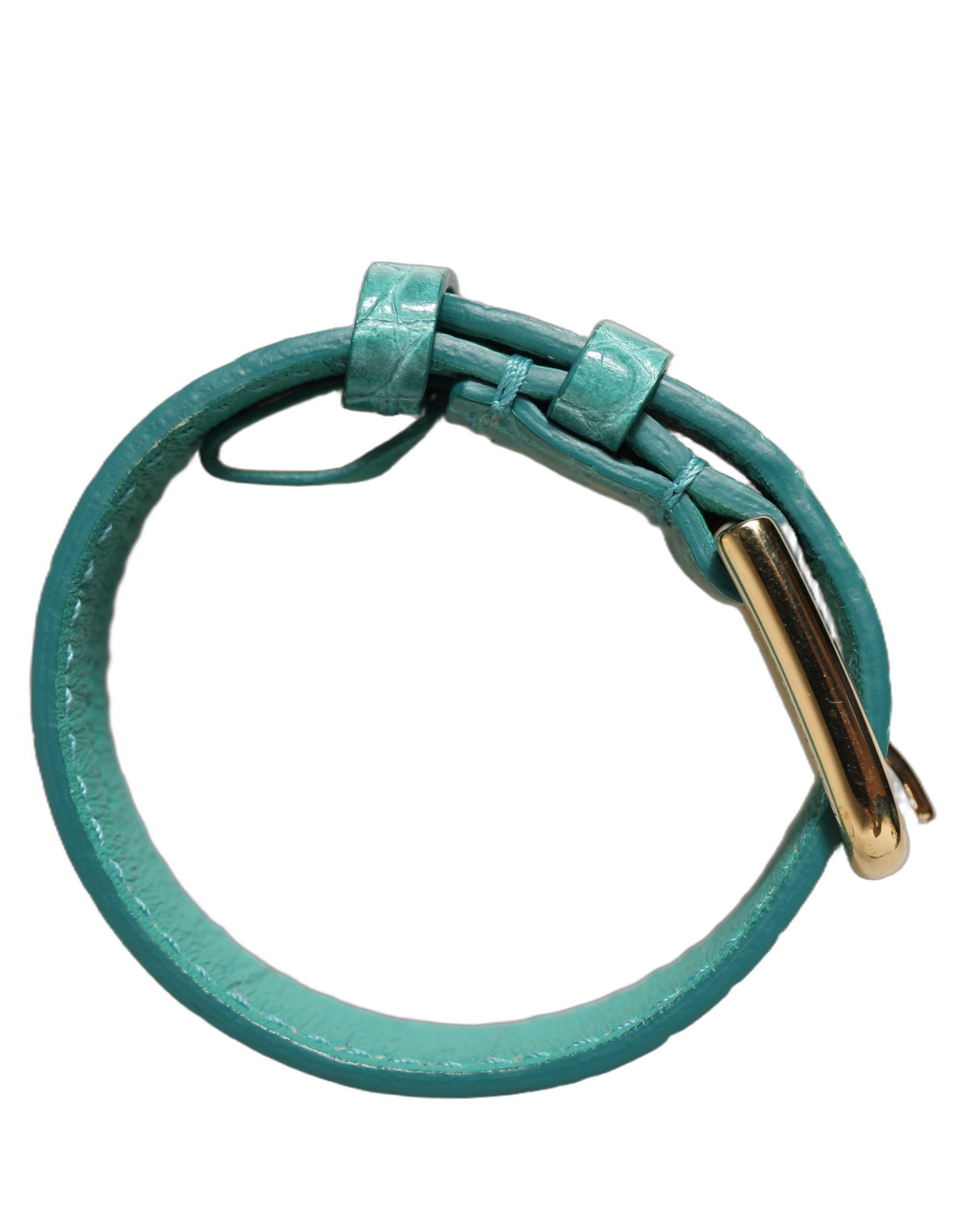 Dolce & Gabbana Blue Embossed Leather Gold Buckle Belt Strap Bracelet