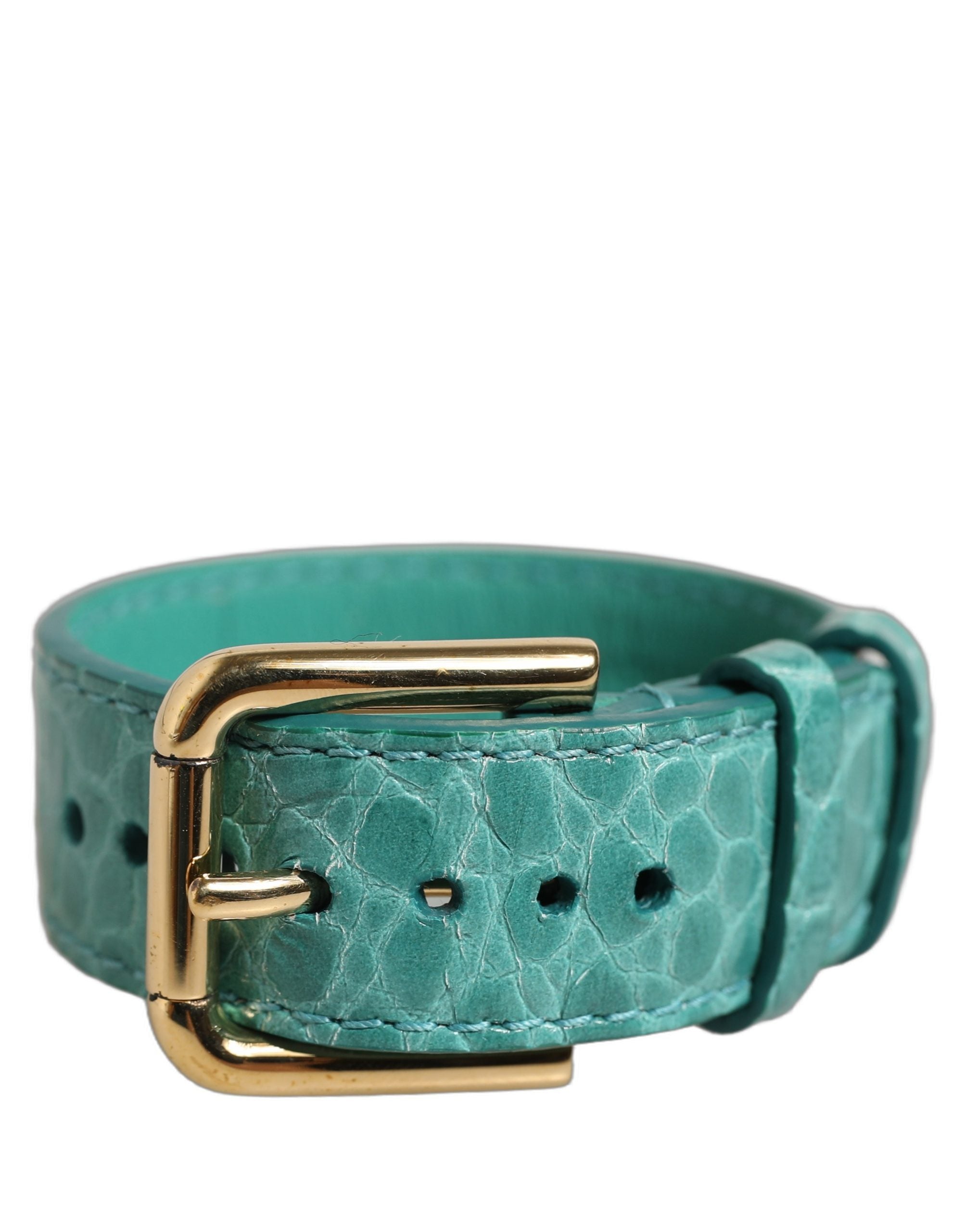 Dolce & Gabbana Blue Embossed Leather Gold Buckle Belt Strap Bracelet