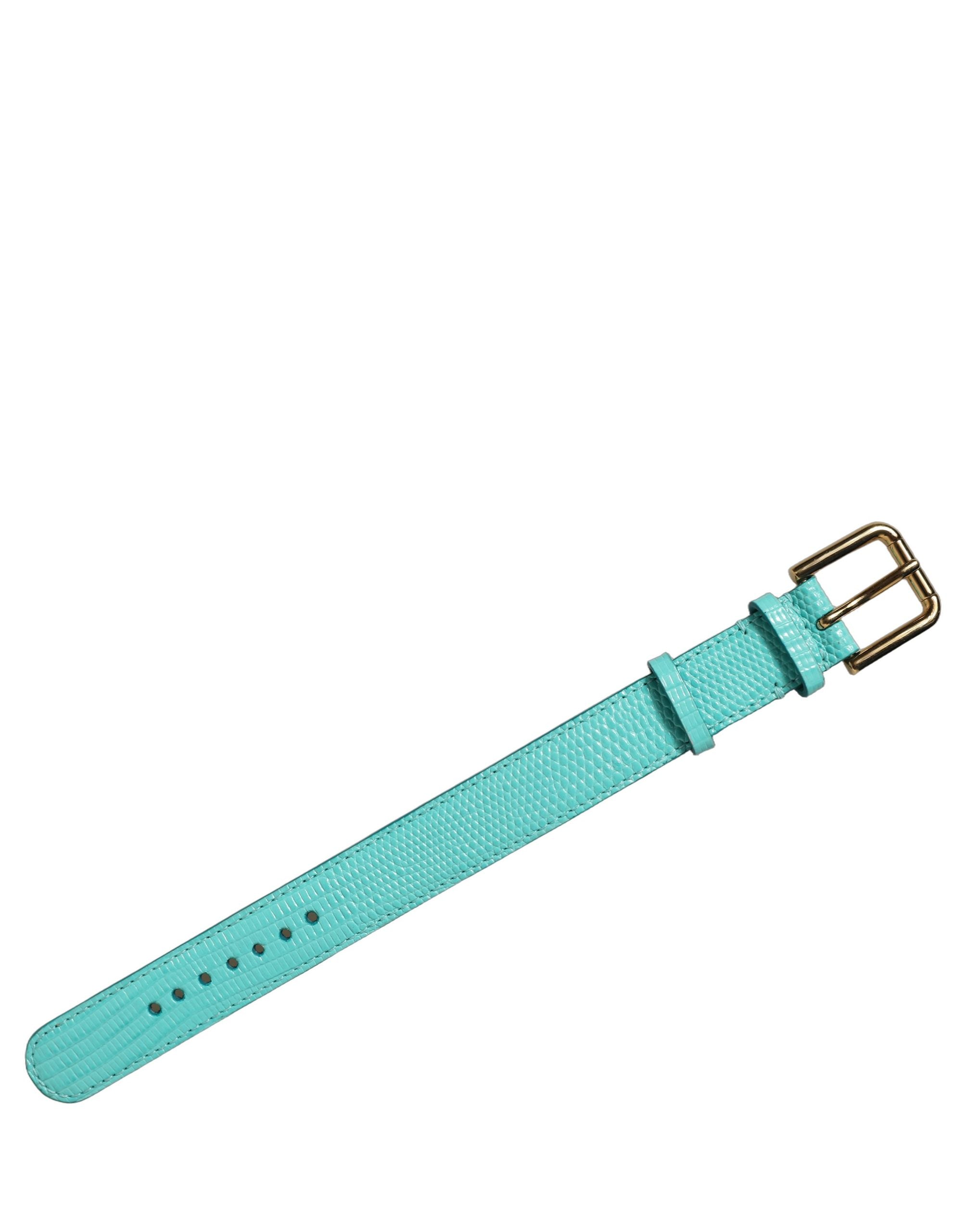 Dolce & Gabbana Blue Textured Leather Gold Buckle Belt Strap Bracelet