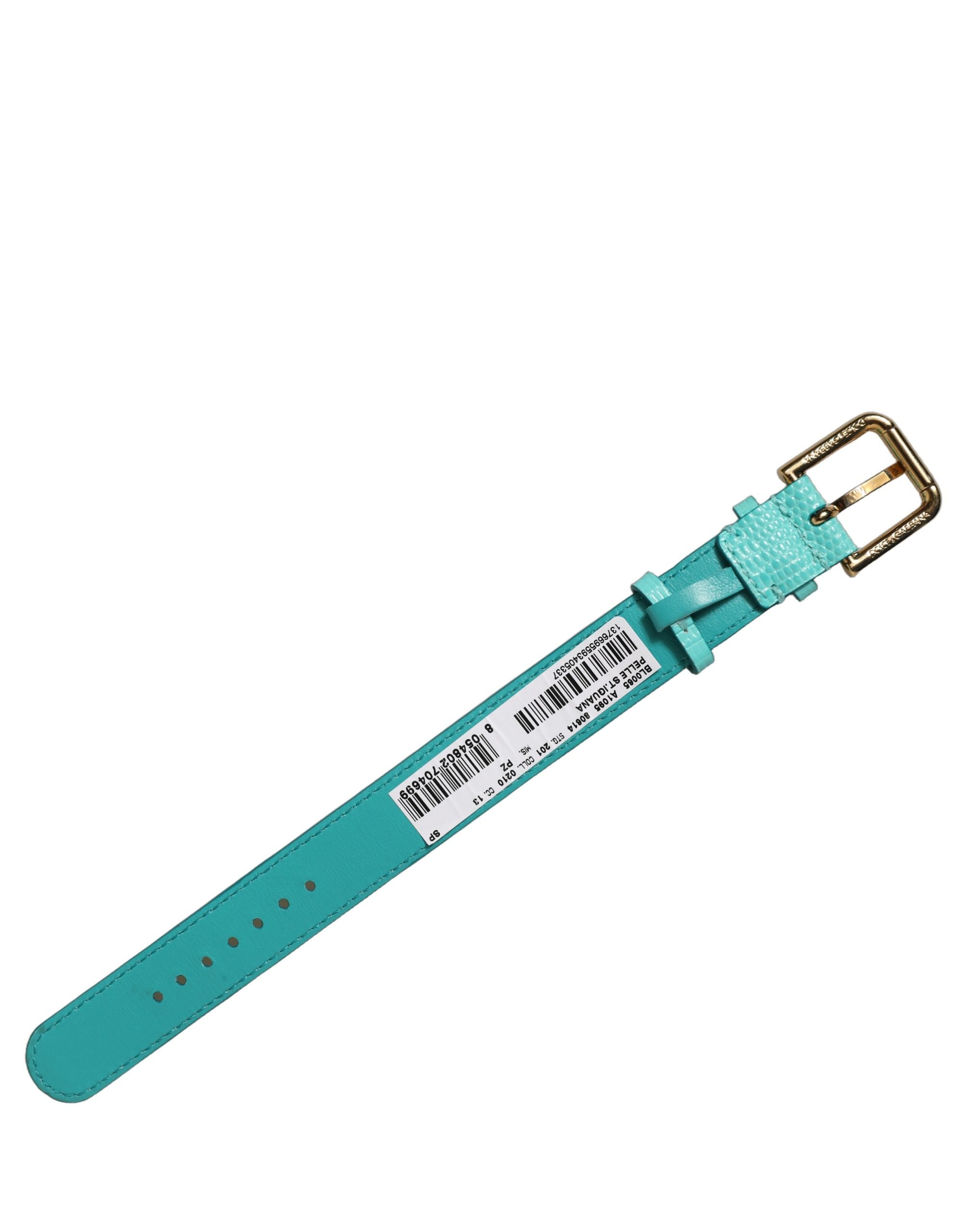 Dolce & Gabbana Blue Textured Leather Gold Buckle Belt Strap Bracelet