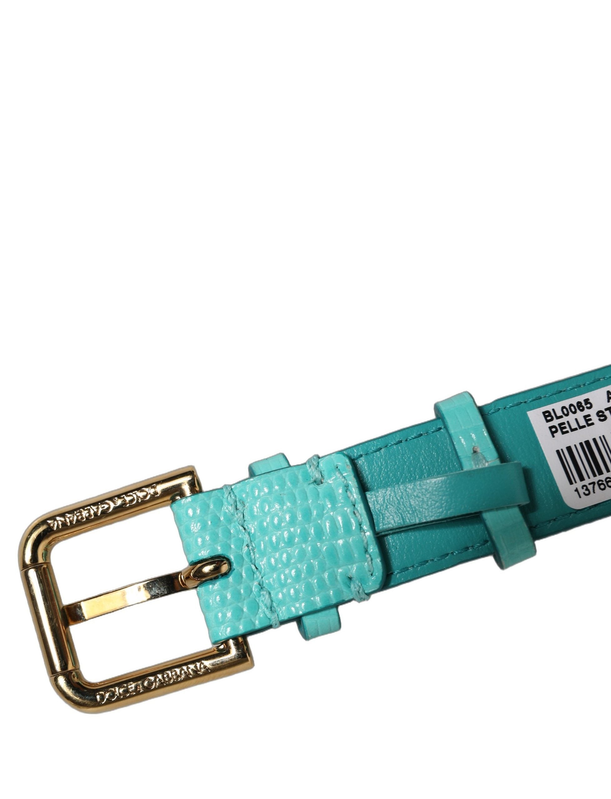 Dolce & Gabbana Blue Textured Leather Gold Buckle Belt Strap Bracelet