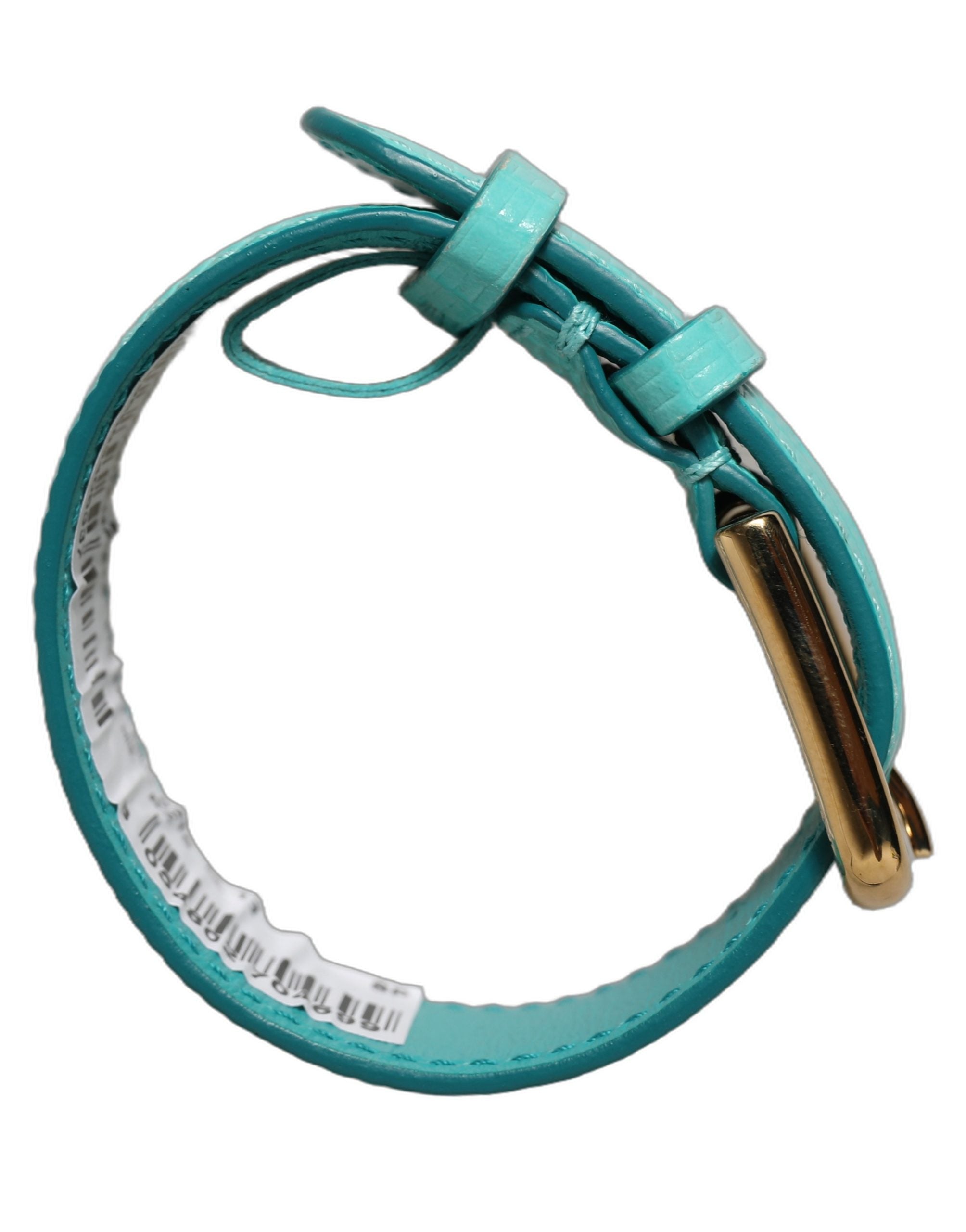 Dolce & Gabbana Blue Textured Leather Gold Buckle Belt Strap Bracelet