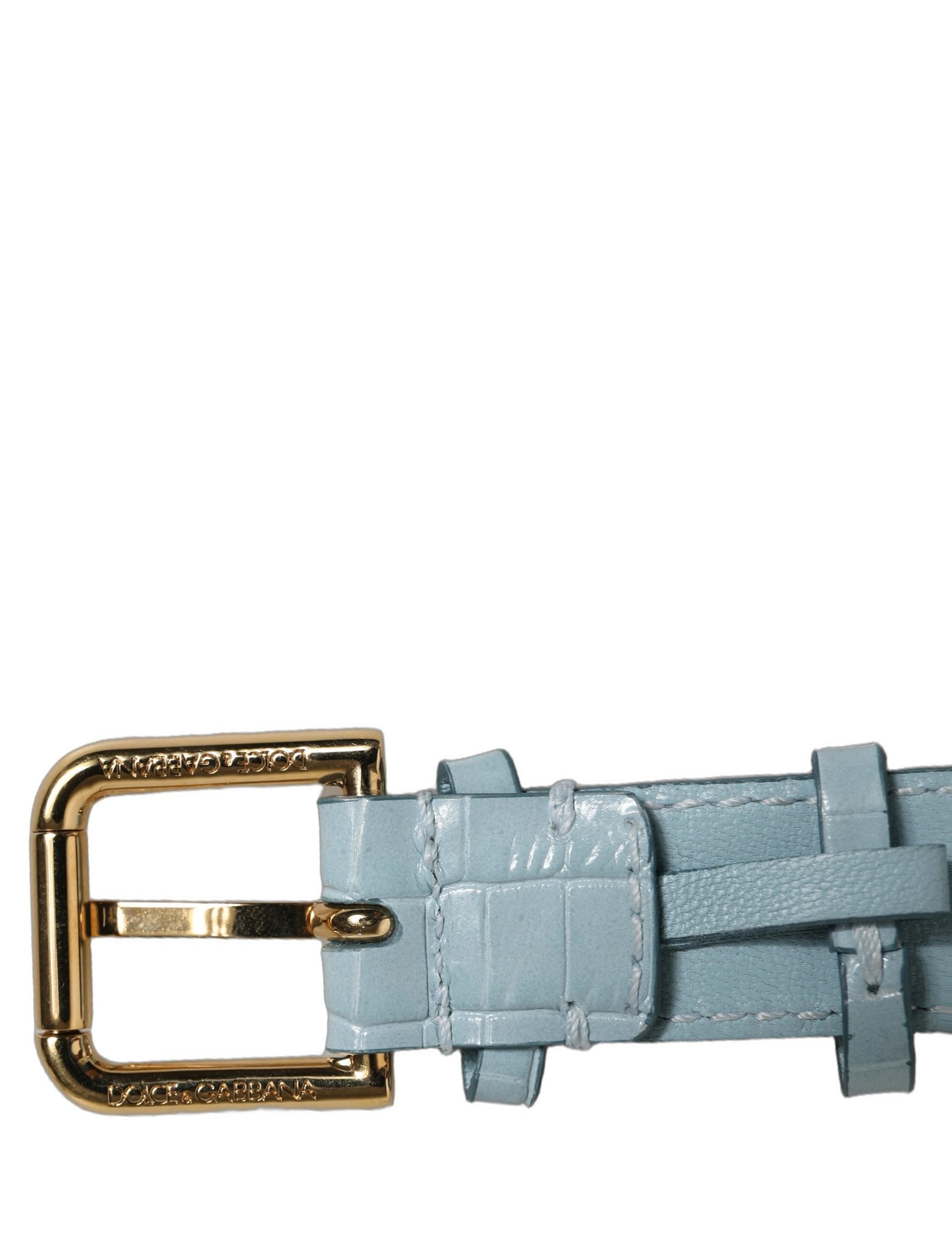 Dolce & Gabbana Blue Embossed Leather Gold Buckle Belt Strap Bracelet