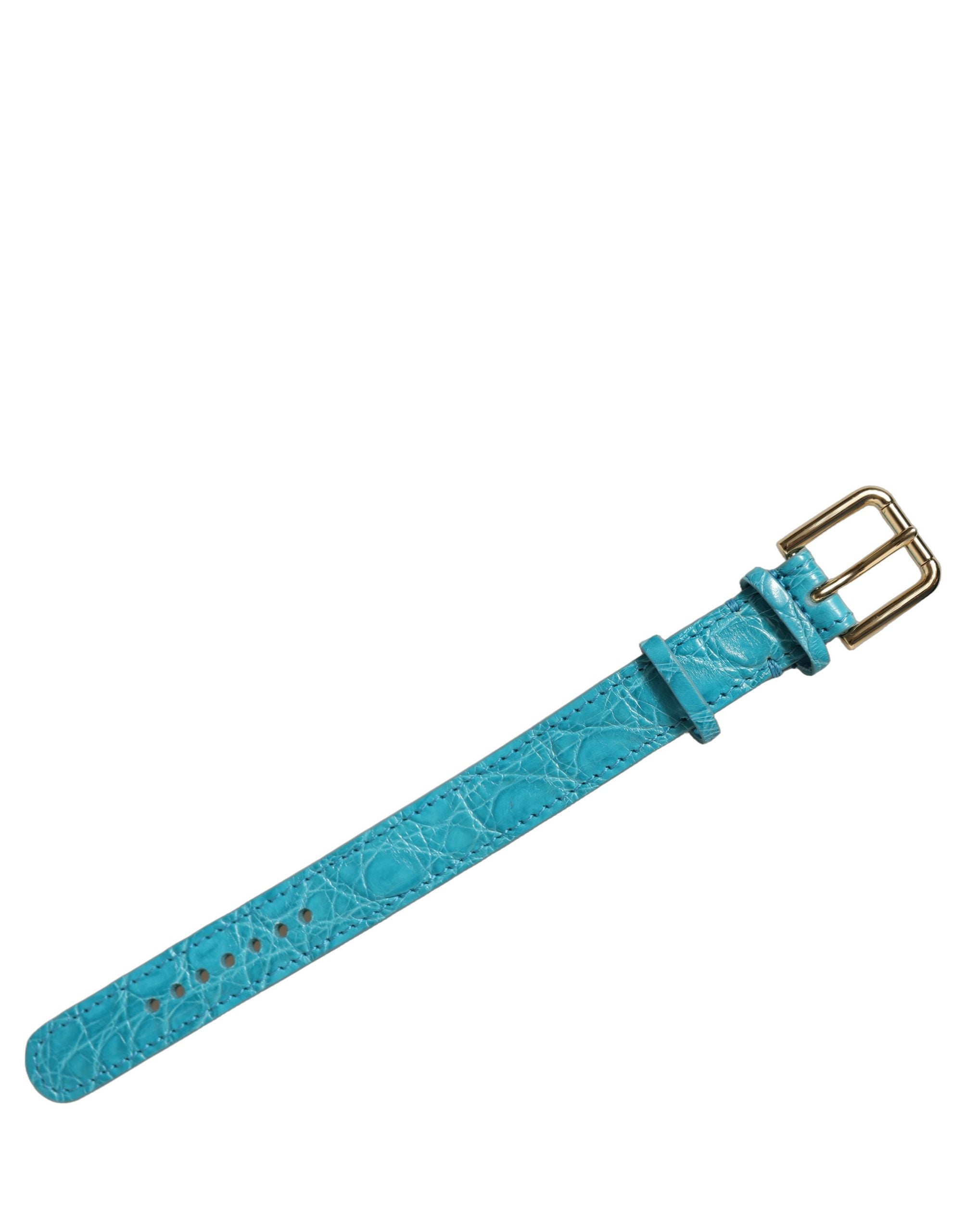 Dolce & Gabbana Turquoise Texture Leather Gold Buckle Belt Strap Bracelet