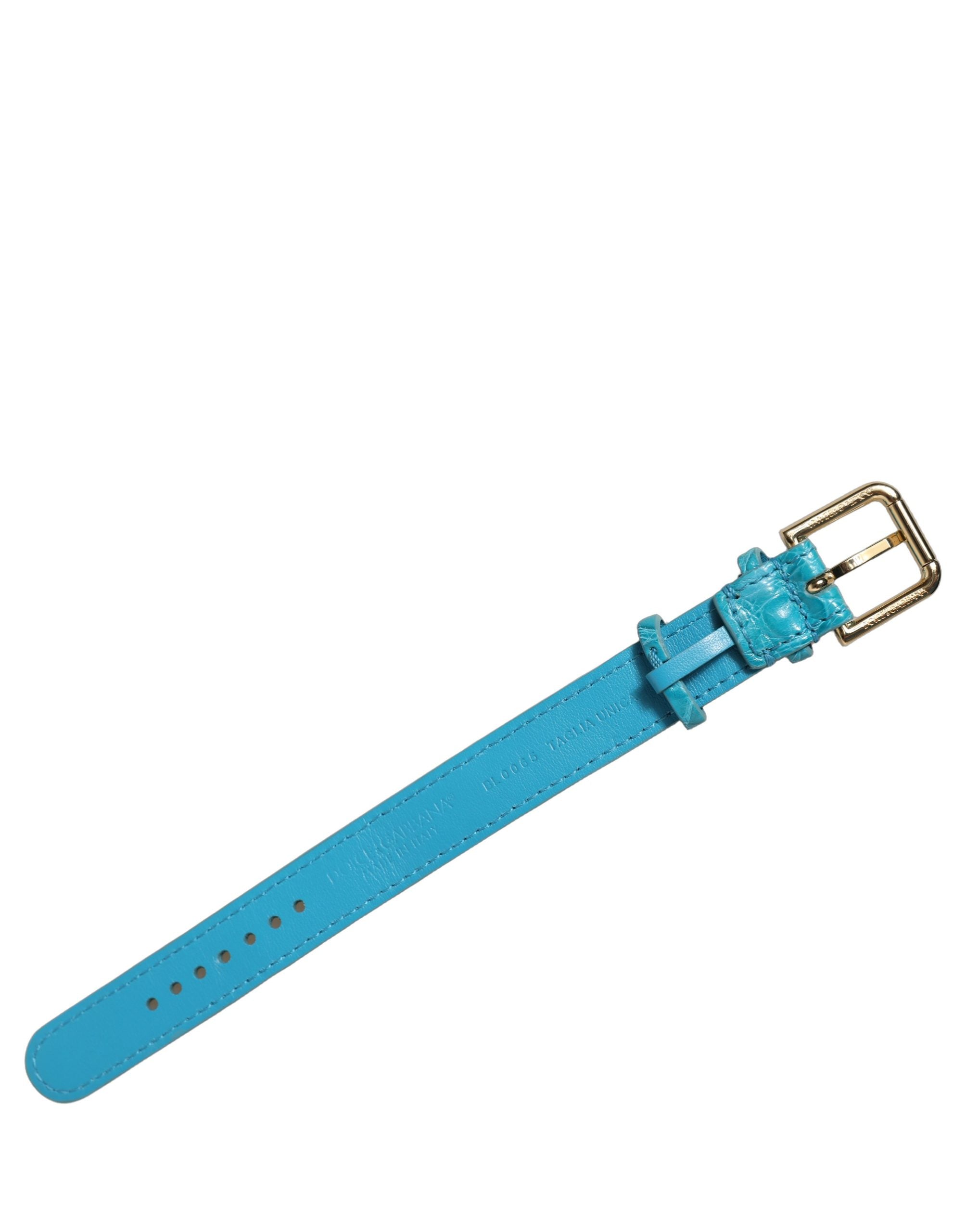 Dolce & Gabbana Turquoise Texture Leather Gold Buckle Belt Strap Bracelet