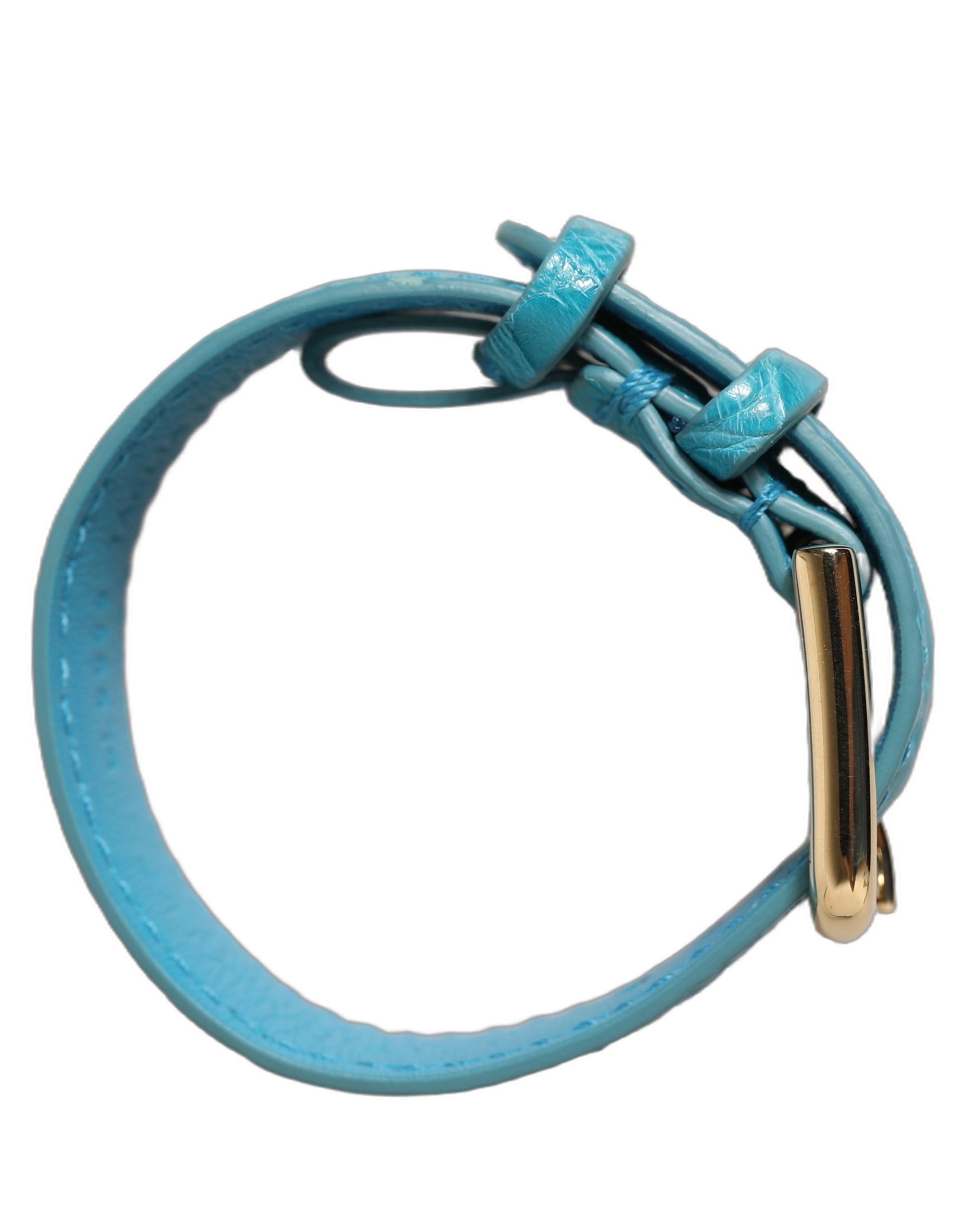 Dolce & Gabbana Turquoise Texture Leather Gold Buckle Belt Strap Bracelet