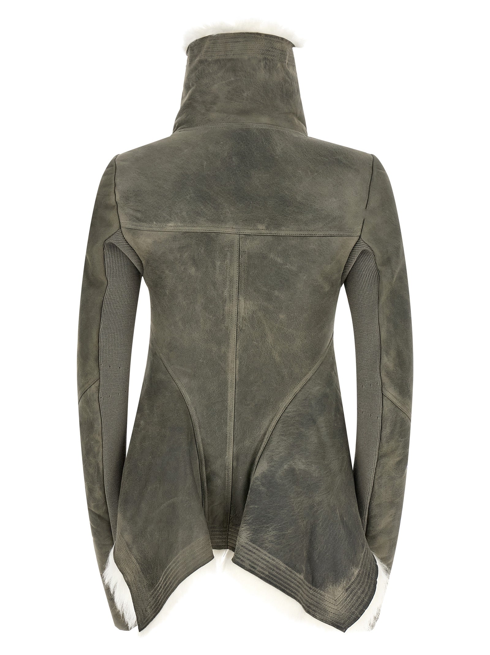 Rick Owens Gray Lamb Fur Leather Jacket