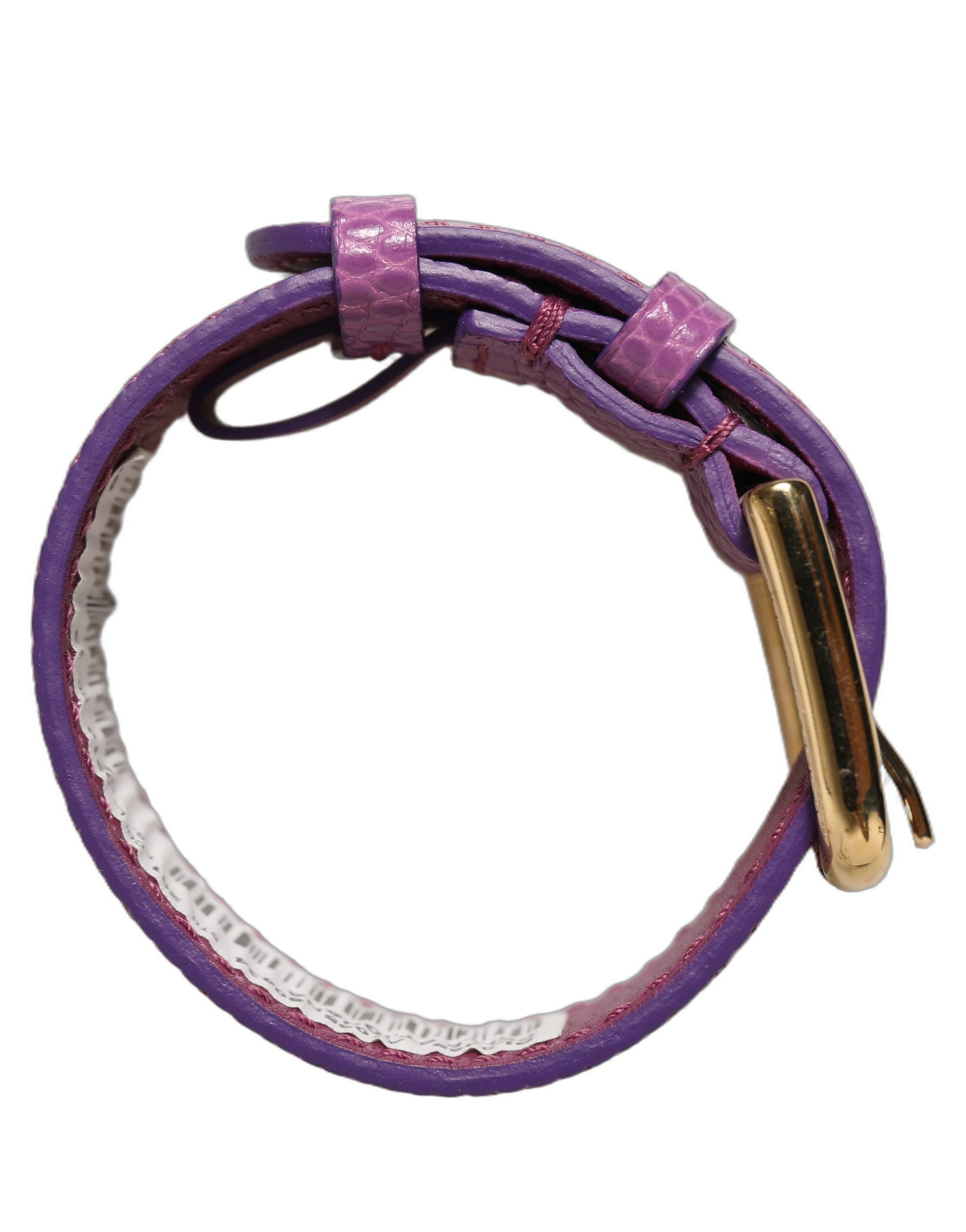 Dolce & Gabbana Purple Textured Leather Gold Buckle Belt Strap Bracelet