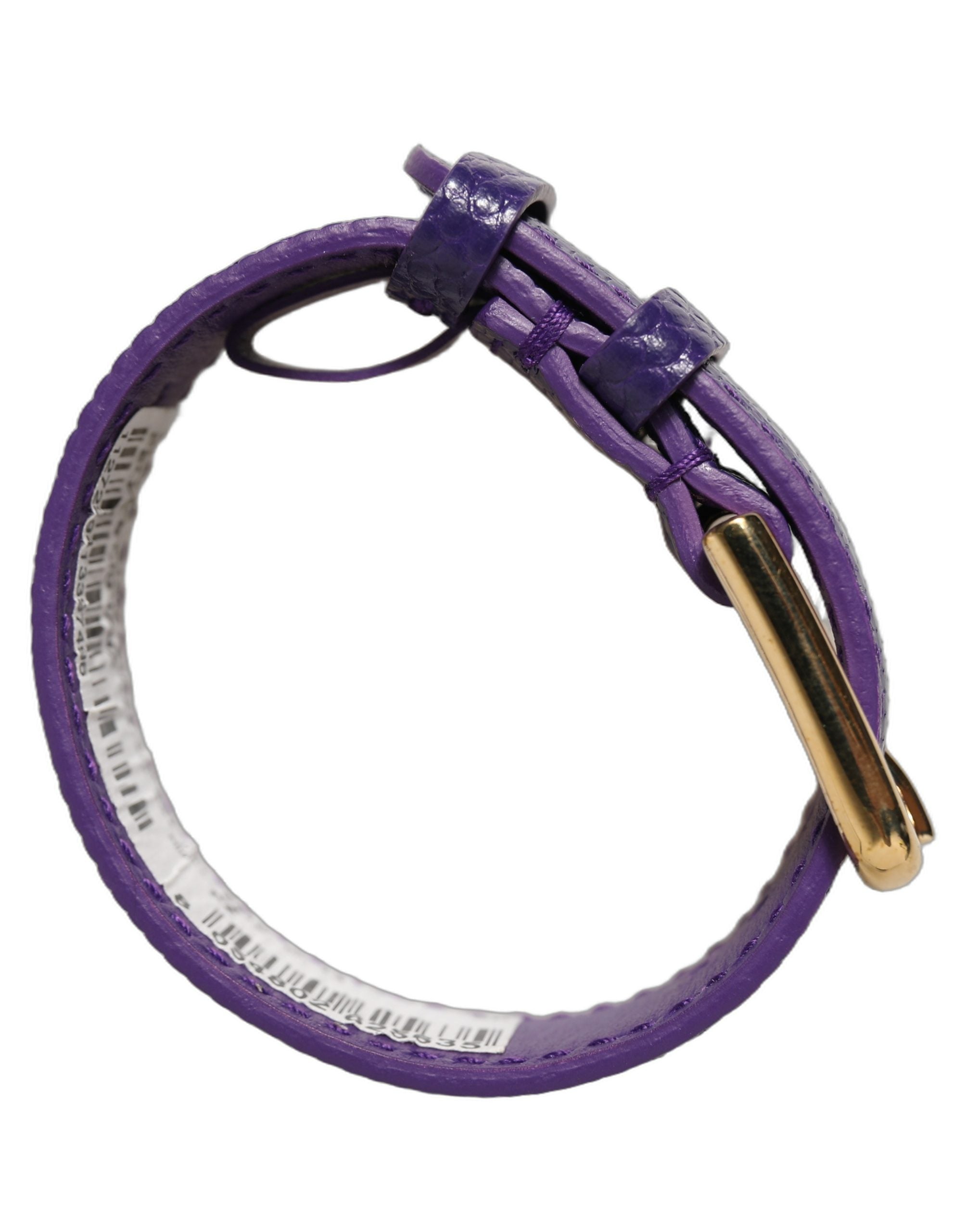 Dolce & Gabbana Violet Textured Leather Gold Buckle Belt Strap Bracelet
