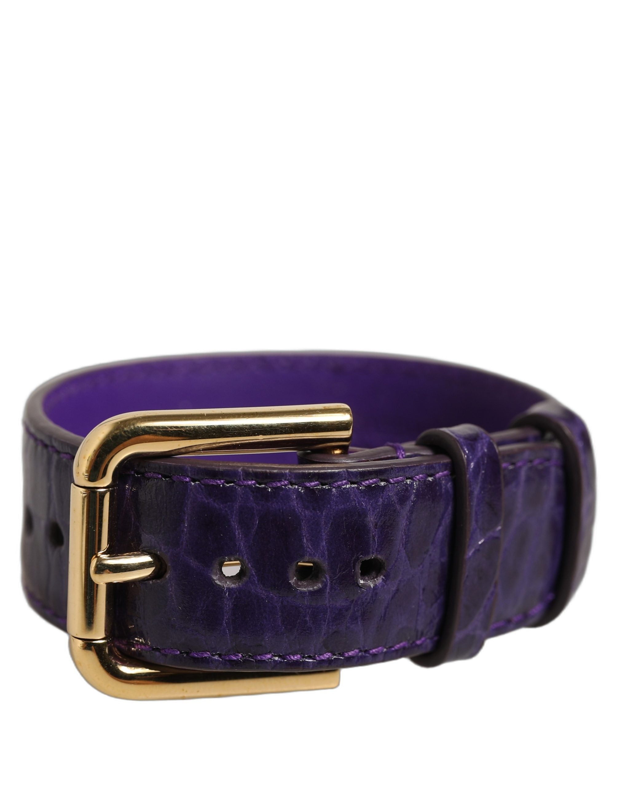 Dolce & Gabbana Violet Embossed Leather Gold Buckle Belt Strap Bracelet