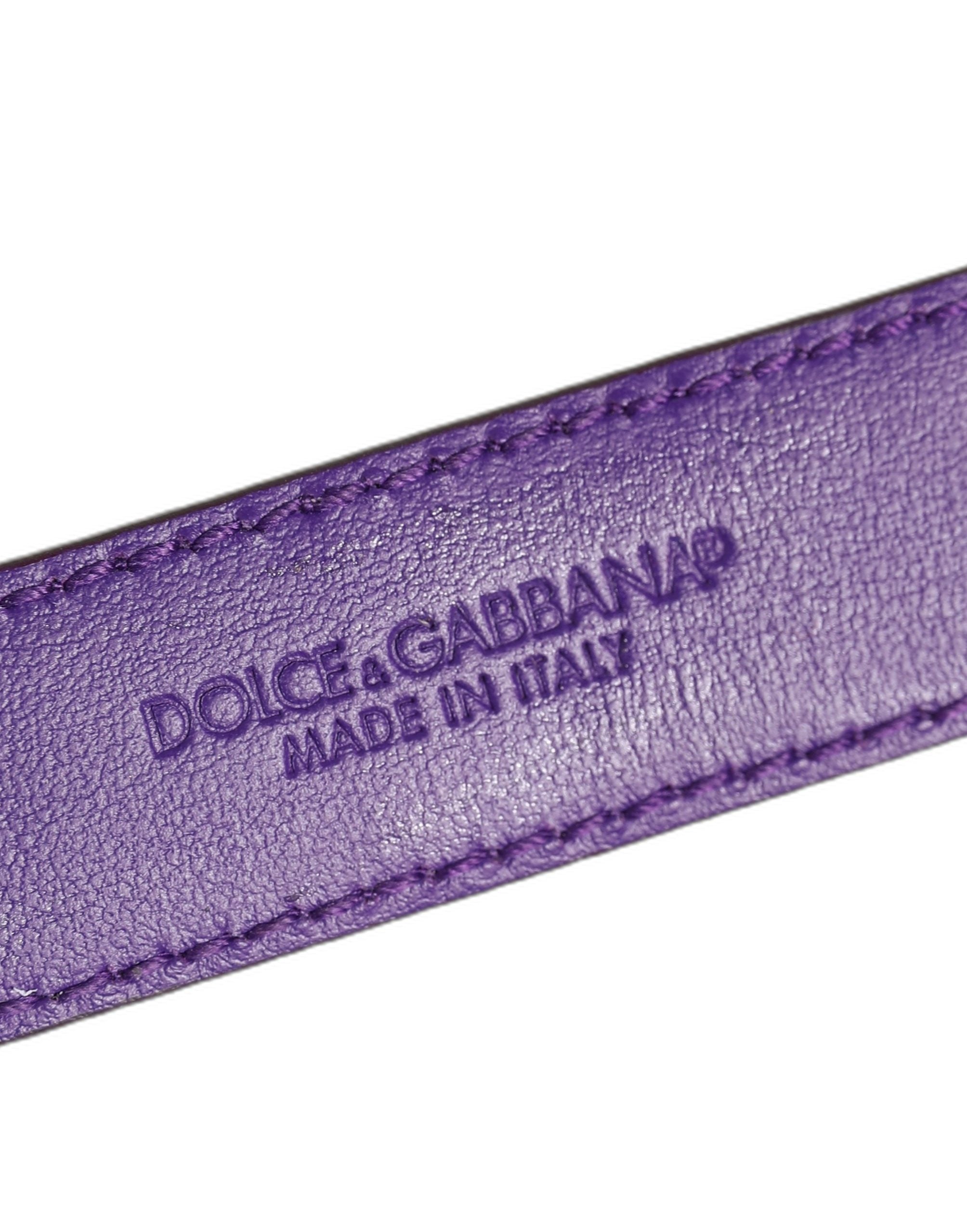 Dolce & Gabbana Violet Embossed Leather Gold Buckle Belt Strap Bracelet