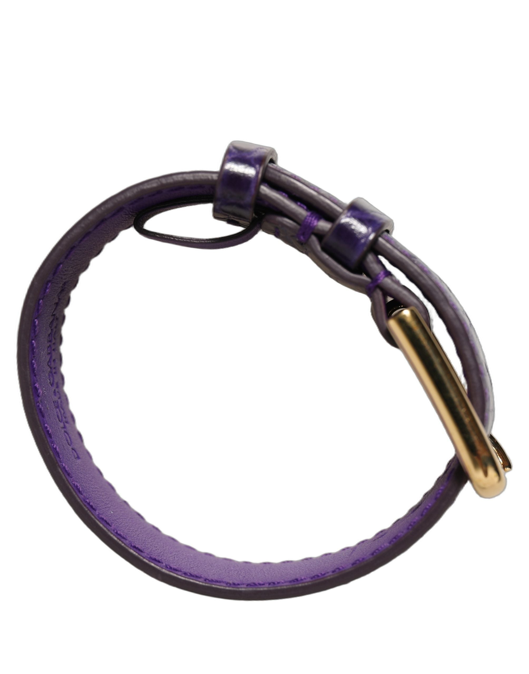 Dolce & Gabbana Violet Embossed Leather Gold Buckle Belt Strap Bracelet