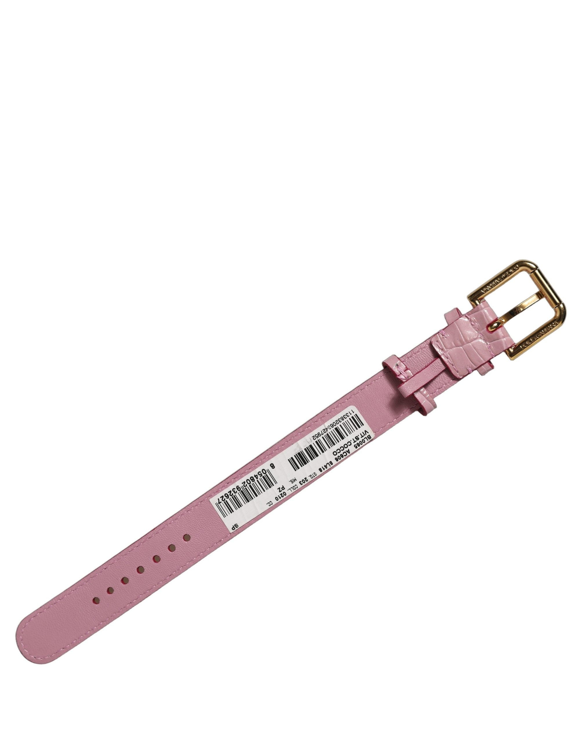 Dolce & Gabbana Pink Embossed Leather Gold Buckle Belt Strap Bracelet