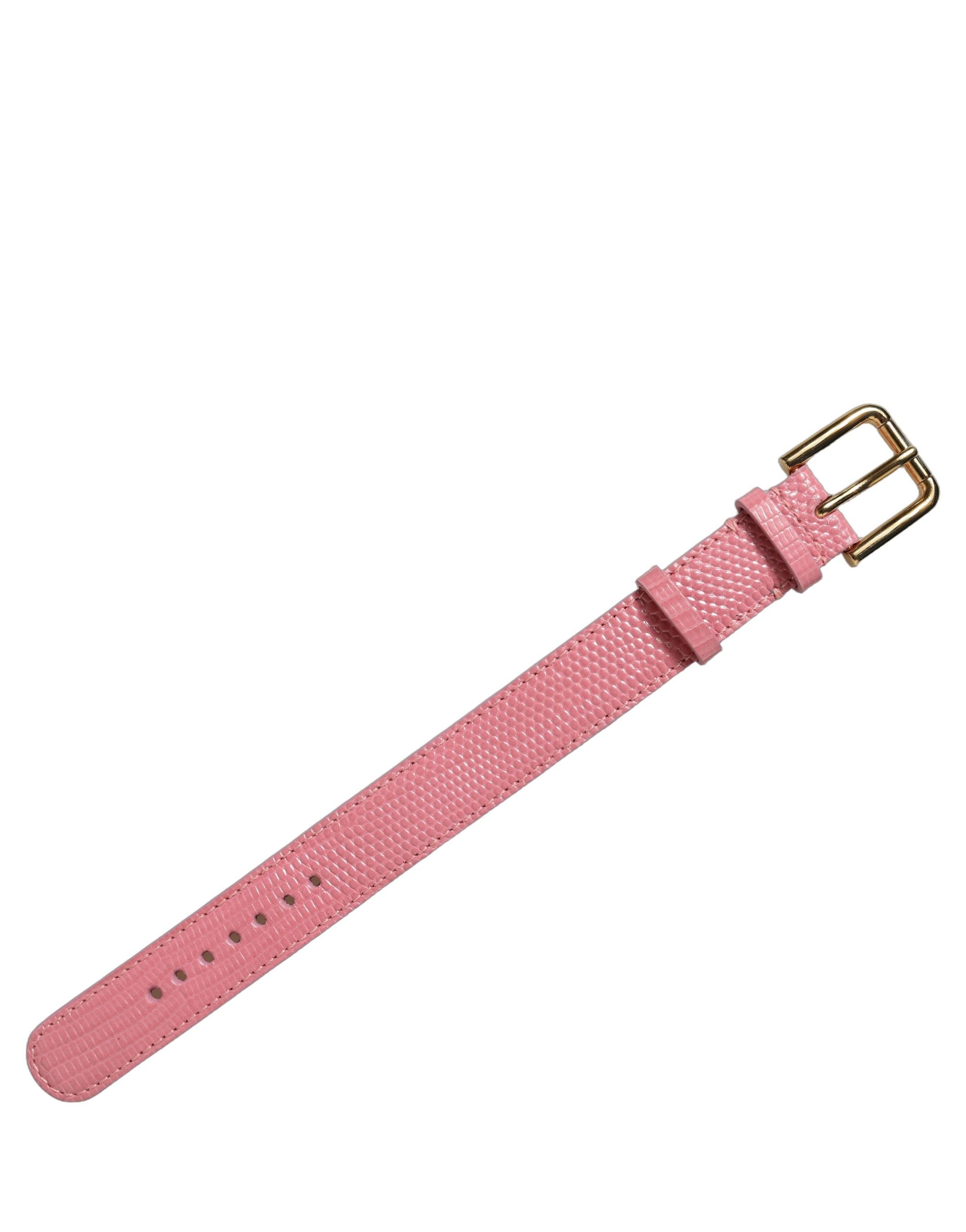 Dolce & Gabbana Pink Textured Leather Gold Buckle Belt Strap Bracelet
