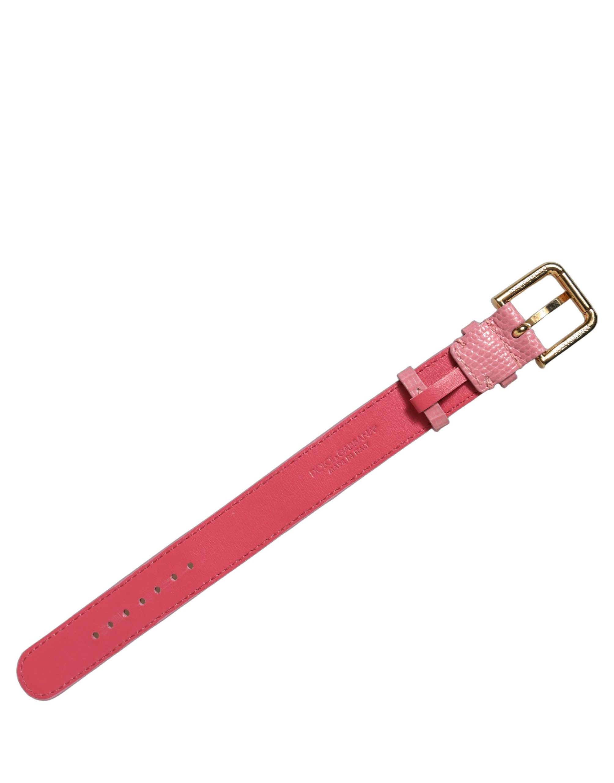 Dolce & Gabbana Pink Textured Leather Gold Buckle Belt Strap Bracelet