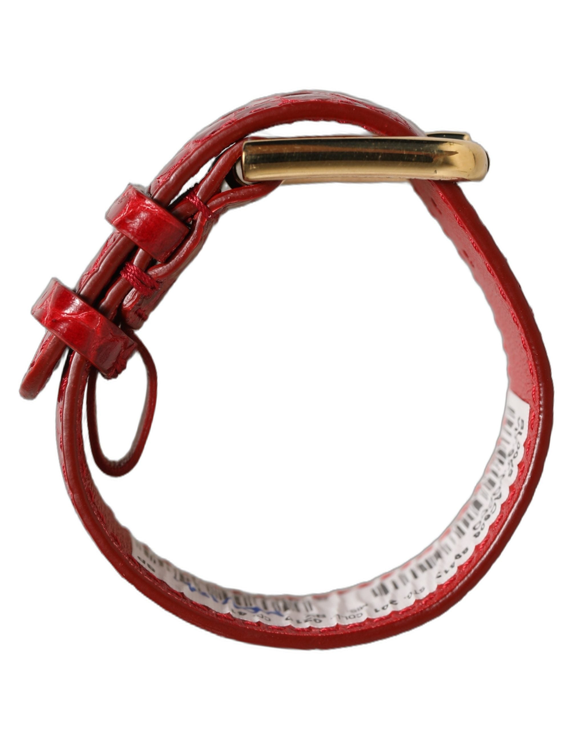 Dolce & Gabbana Red Embossed Leather Gold Buckle Belt Strap Bracelet
