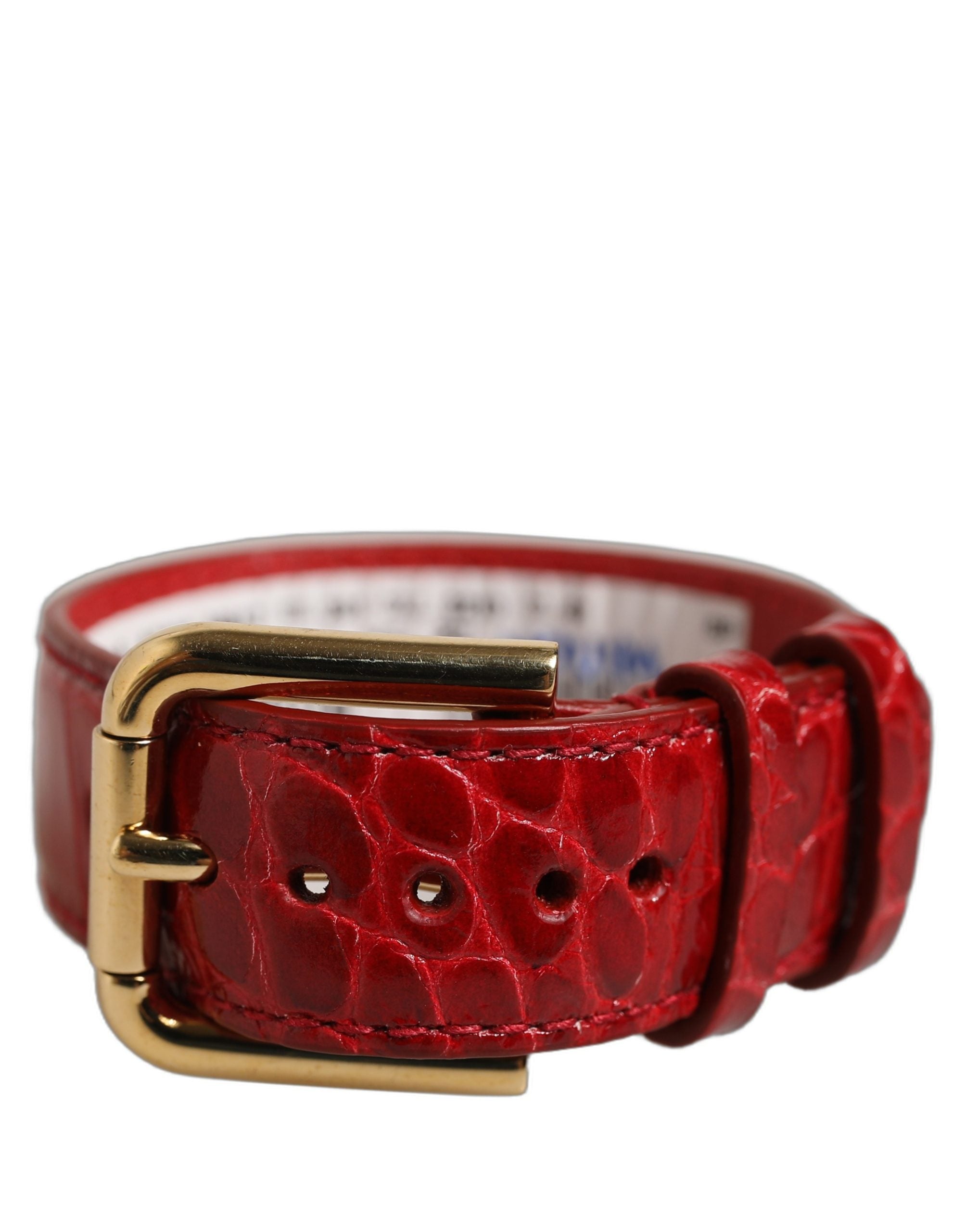 Dolce & Gabbana Red Embossed Leather Gold Buckle Belt Strap Bracelet