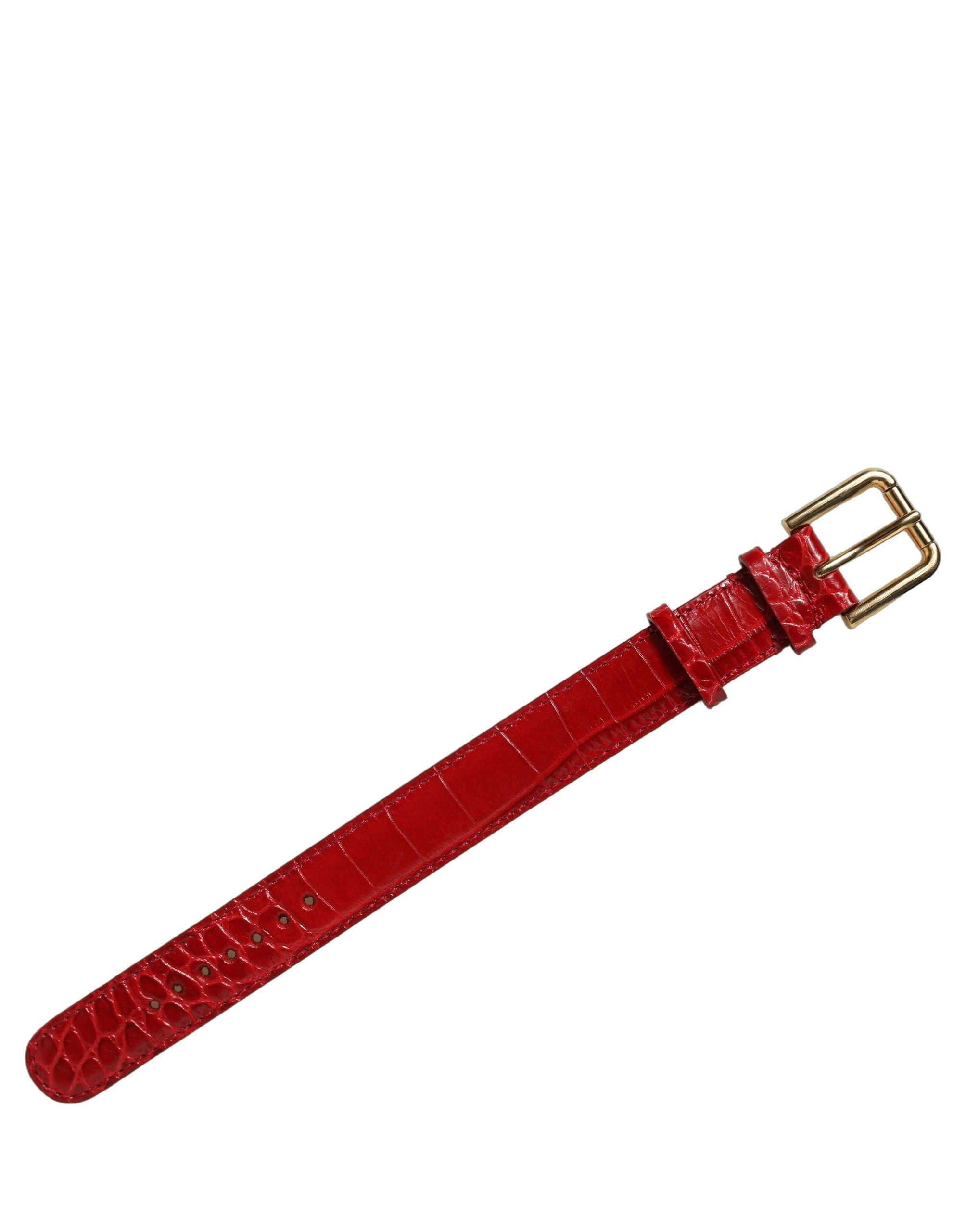 Dolce & Gabbana Red Embossed Leather Gold Buckle Belt Strap Bracelet