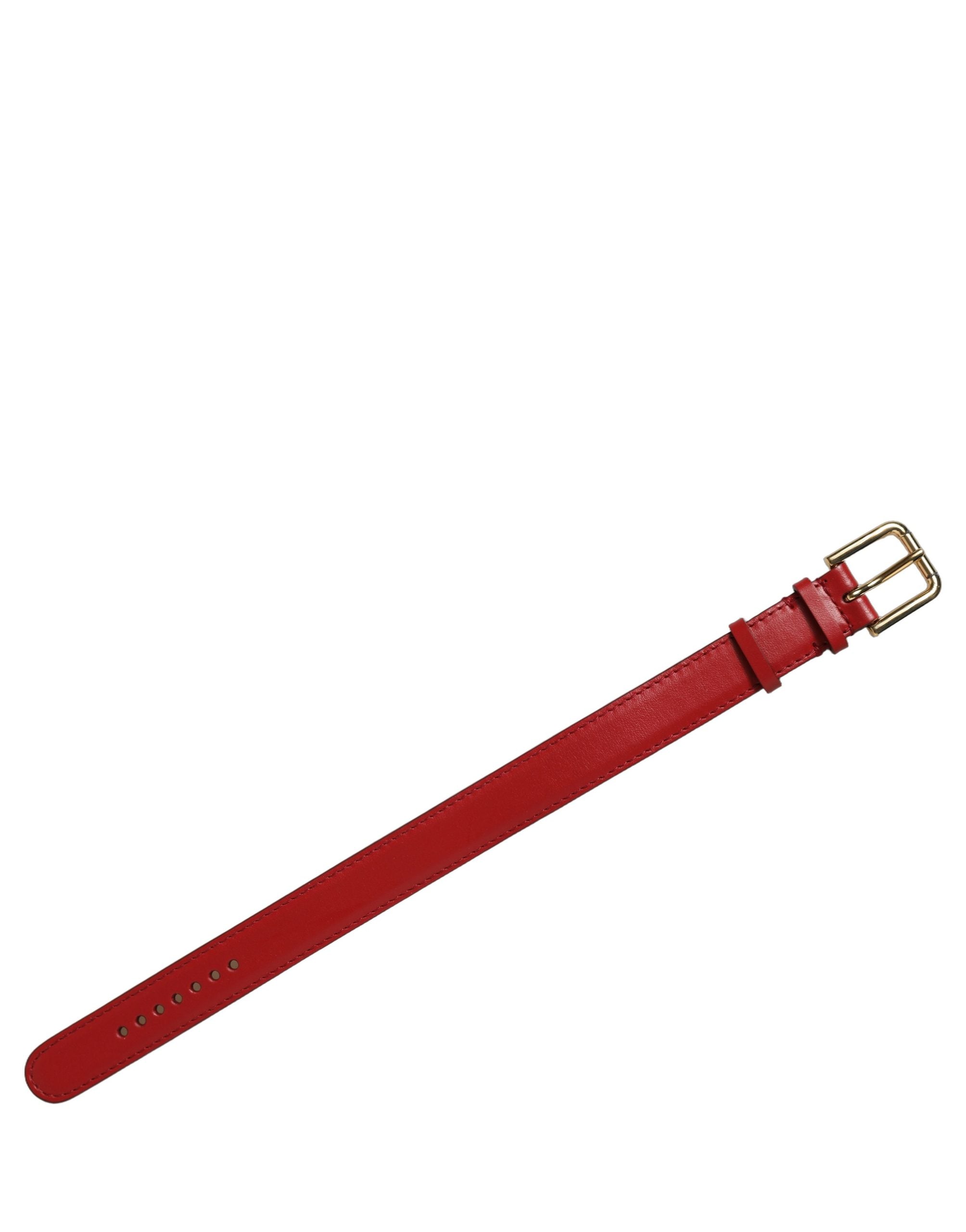 Dolce & Gabbana Red Calfskin Leather Gold Buckle Belt Strap Bracelet