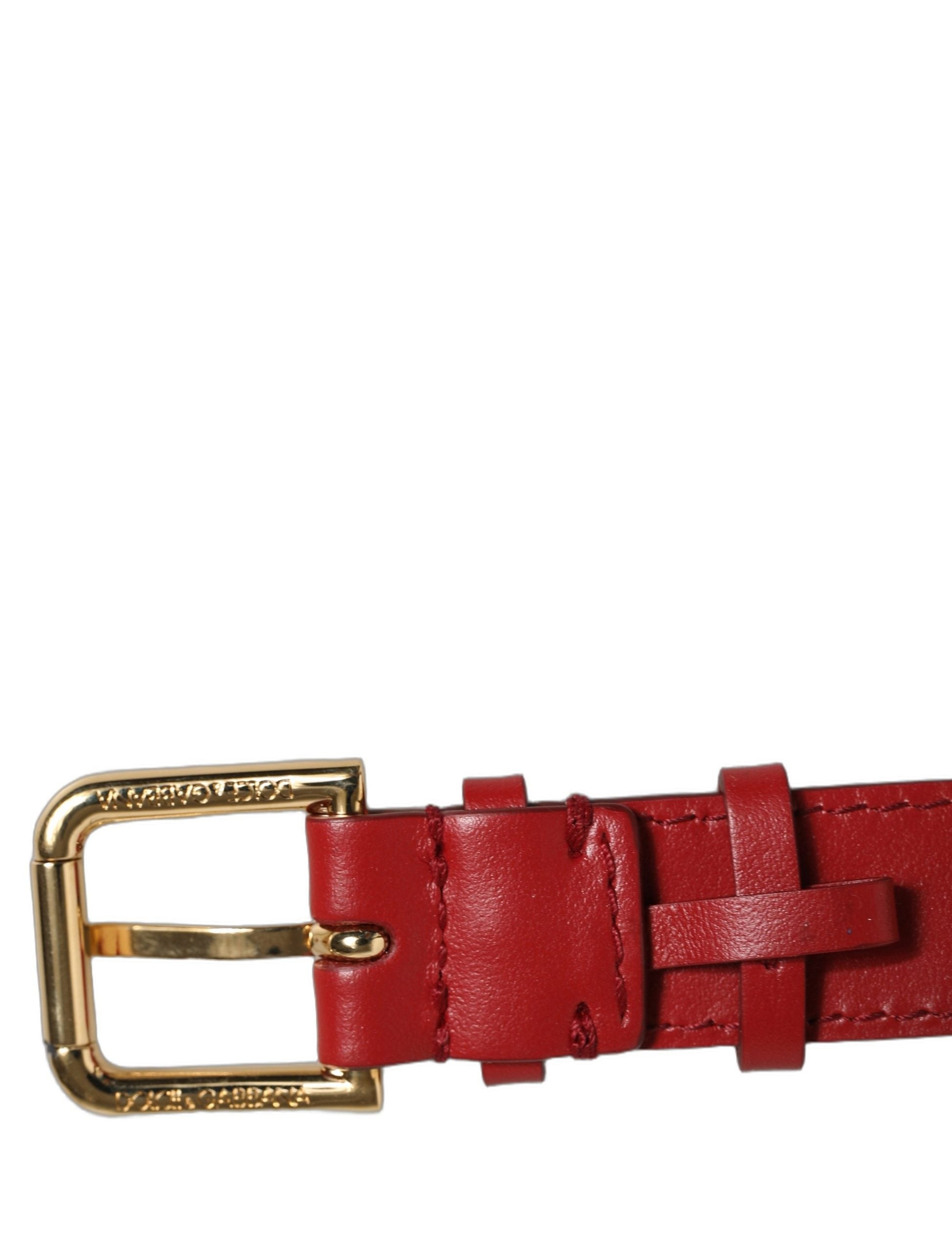 Dolce & Gabbana Red Calfskin Leather Gold Buckle Belt Strap Bracelet