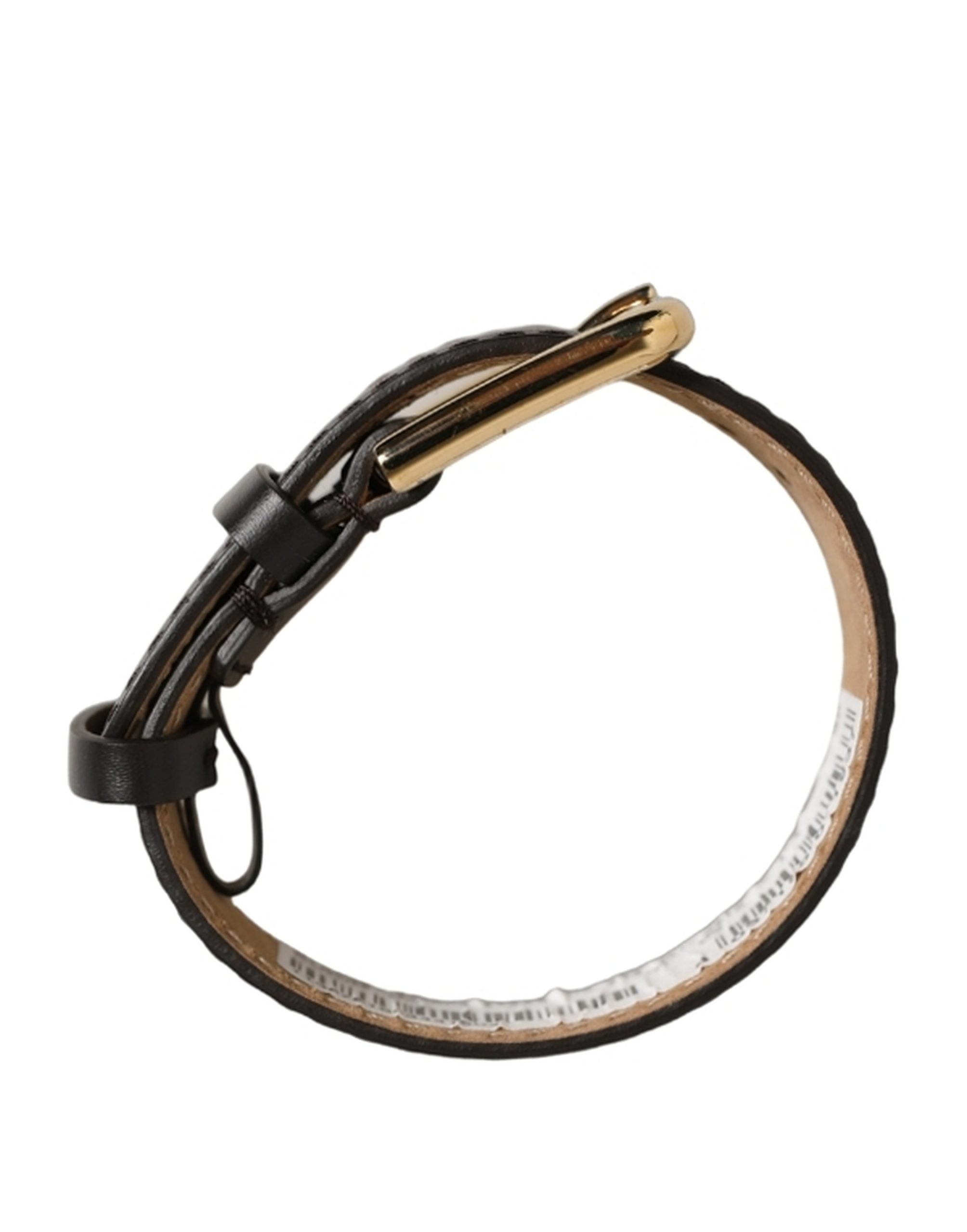 Dolce & Gabbana Black Calfskin Leather Gold Buckle Belt Strap Bracelet
