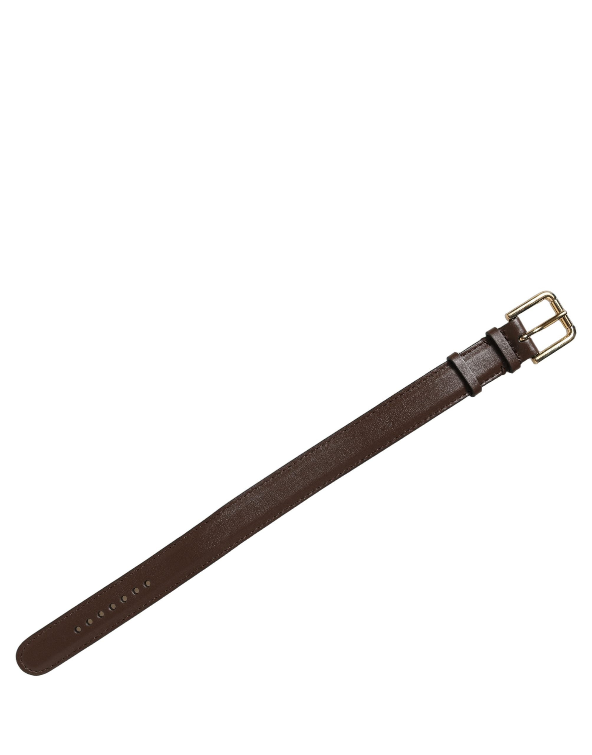 Dolce & Gabbana Brown Calfskin Leather Gold Buckle Belt Strap Bracelet