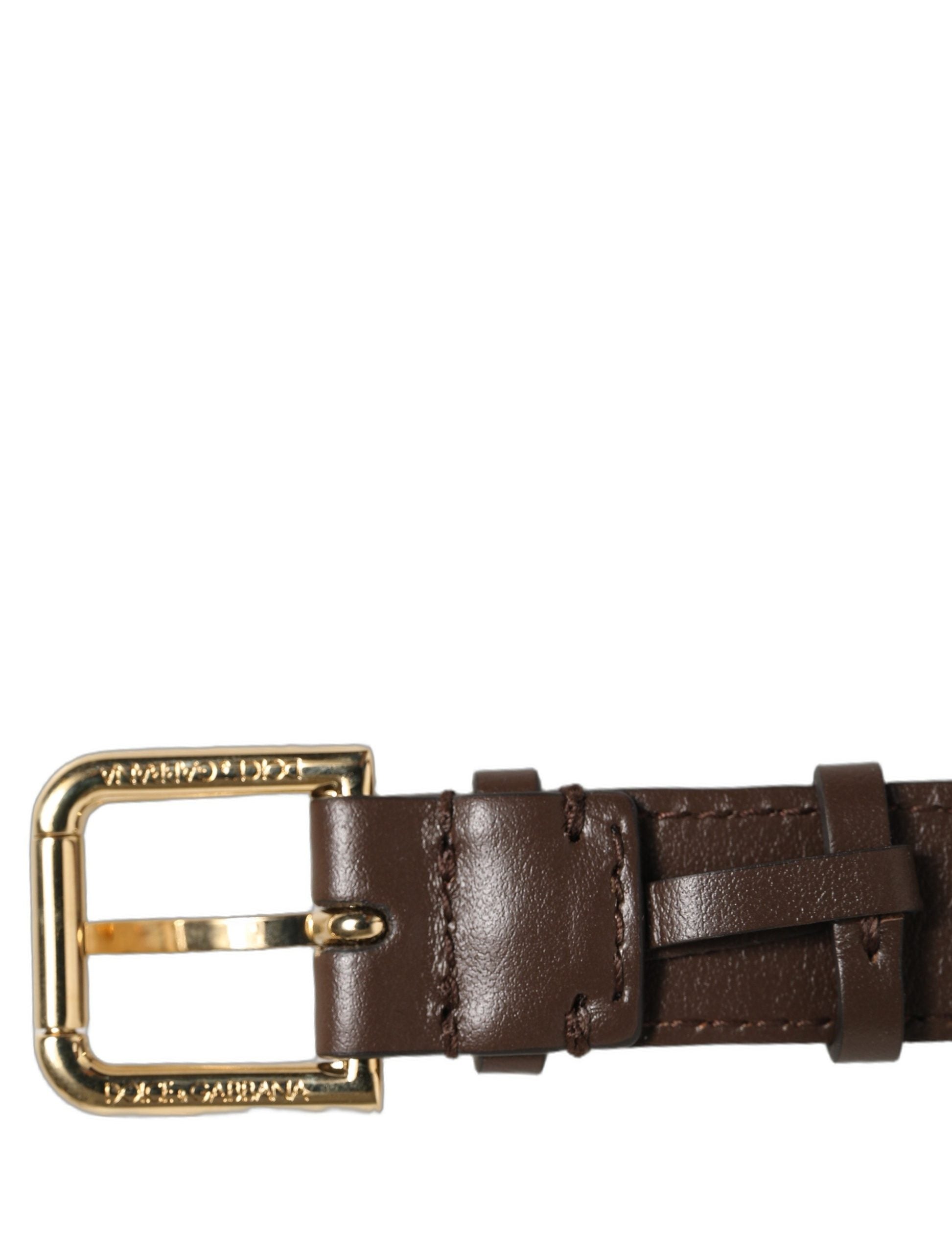 Dolce & Gabbana Brown Calfskin Leather Gold Buckle Belt Strap Bracelet