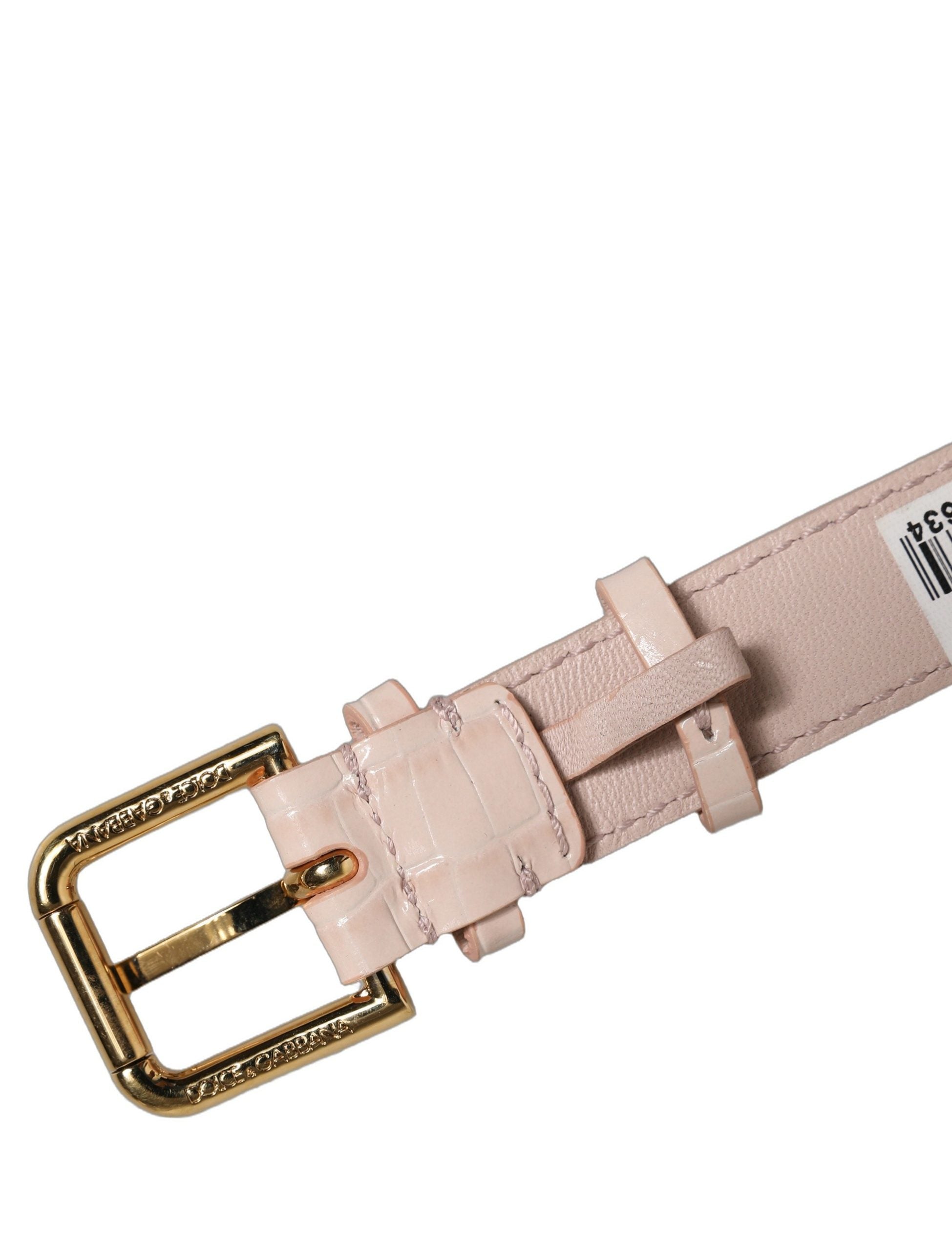 Dolce & Gabbana Pink Embossed Leather Gold Buckle Belt Strap Bracelet